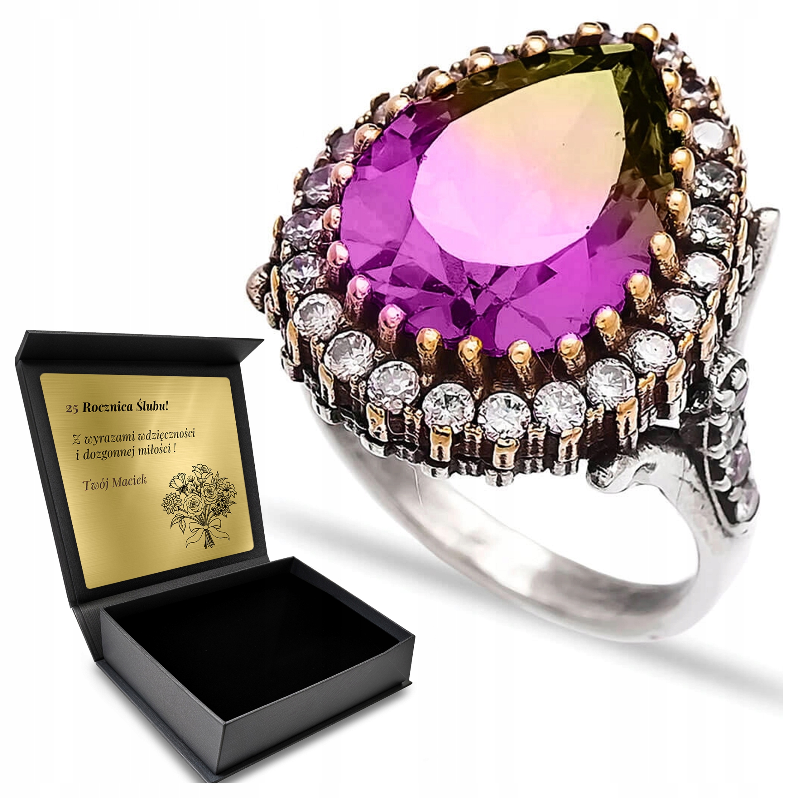 Prstýnek 925 Zirkony Ametryn Šperky Pro Ženy Gravírování