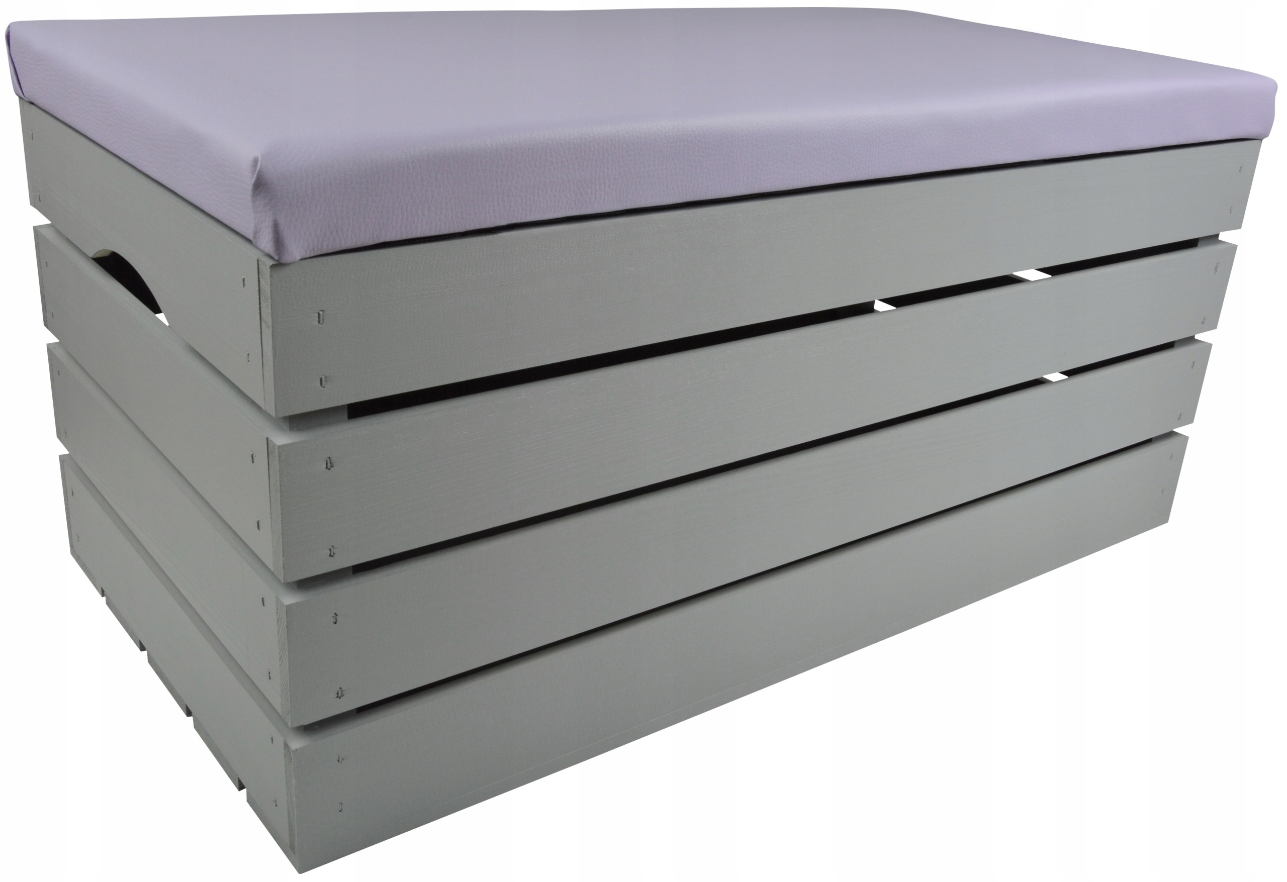 DUŻA PUFA SZARY SIEDZISKO SKRZYNIA SOSNOWA OBICIE