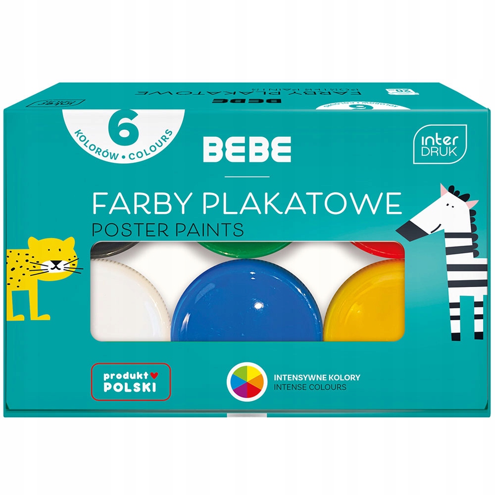 FARBY SZKOLNE PLAKATOWE 6 KOLORÓW 20ml BEBE KIDS do SZKOŁY PRZEDSZKOLA
