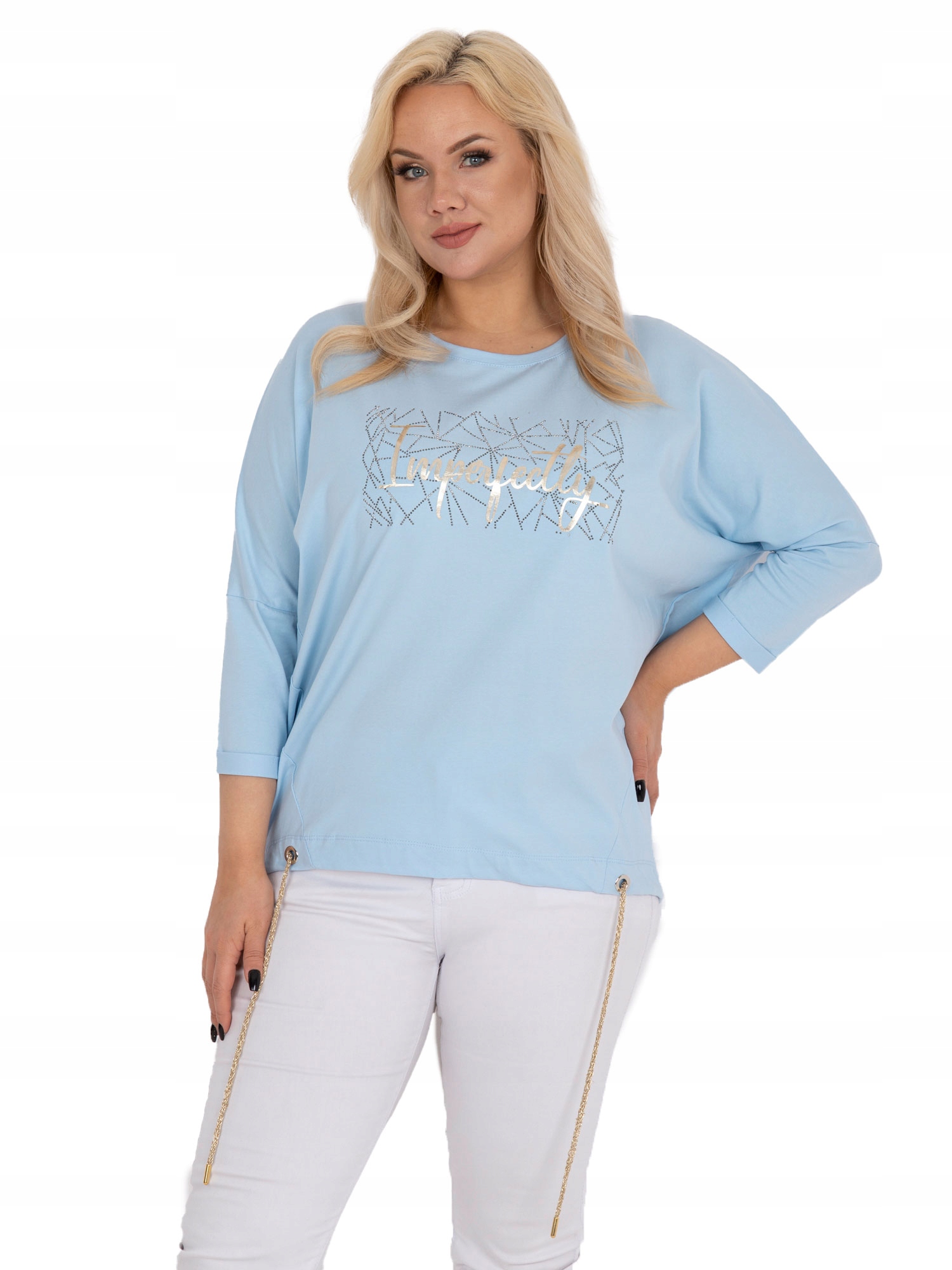 

Bawełniana Bluzka plus size ze srebrną aplikacją