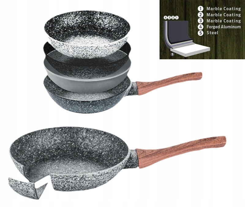 PATELNIA WOK 24CM KINGHOFF GRANIT WOOD KH-1583 Linia 1