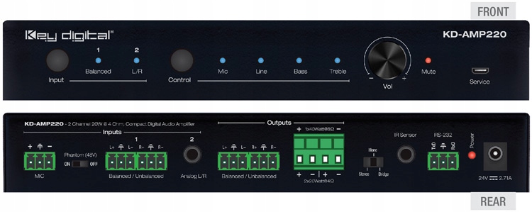 Key Digital mały wzmacniacz cyfrowy KD-AMP220 2x20W Class-D