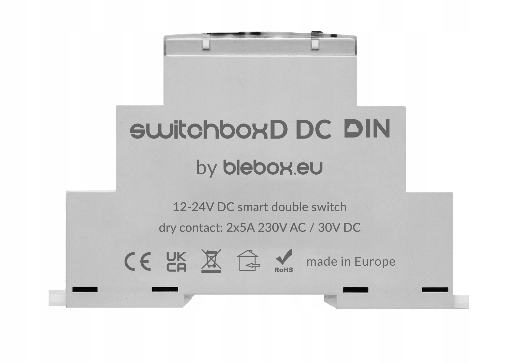 Blebox SwitchBoxD DC Din Dvojitý, bezpotenciálový prepínač „on/off“