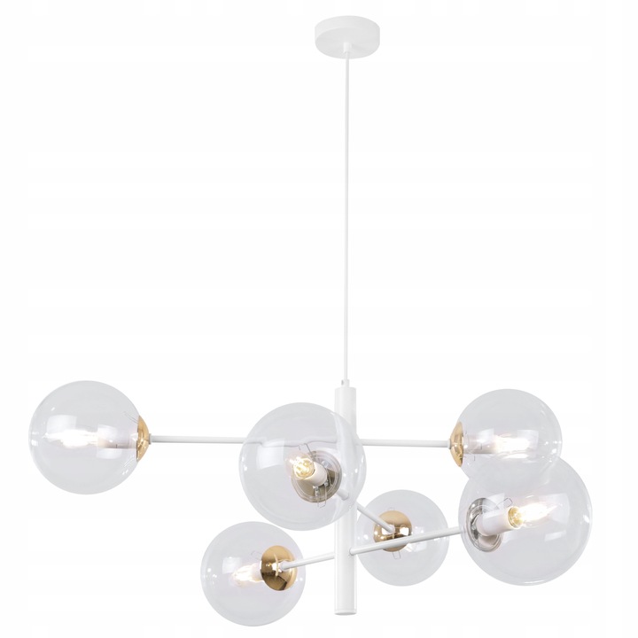 Reprezentativní bílo-zlatá lampa se 6 stínidly na dlouhých ramenech Vicenza