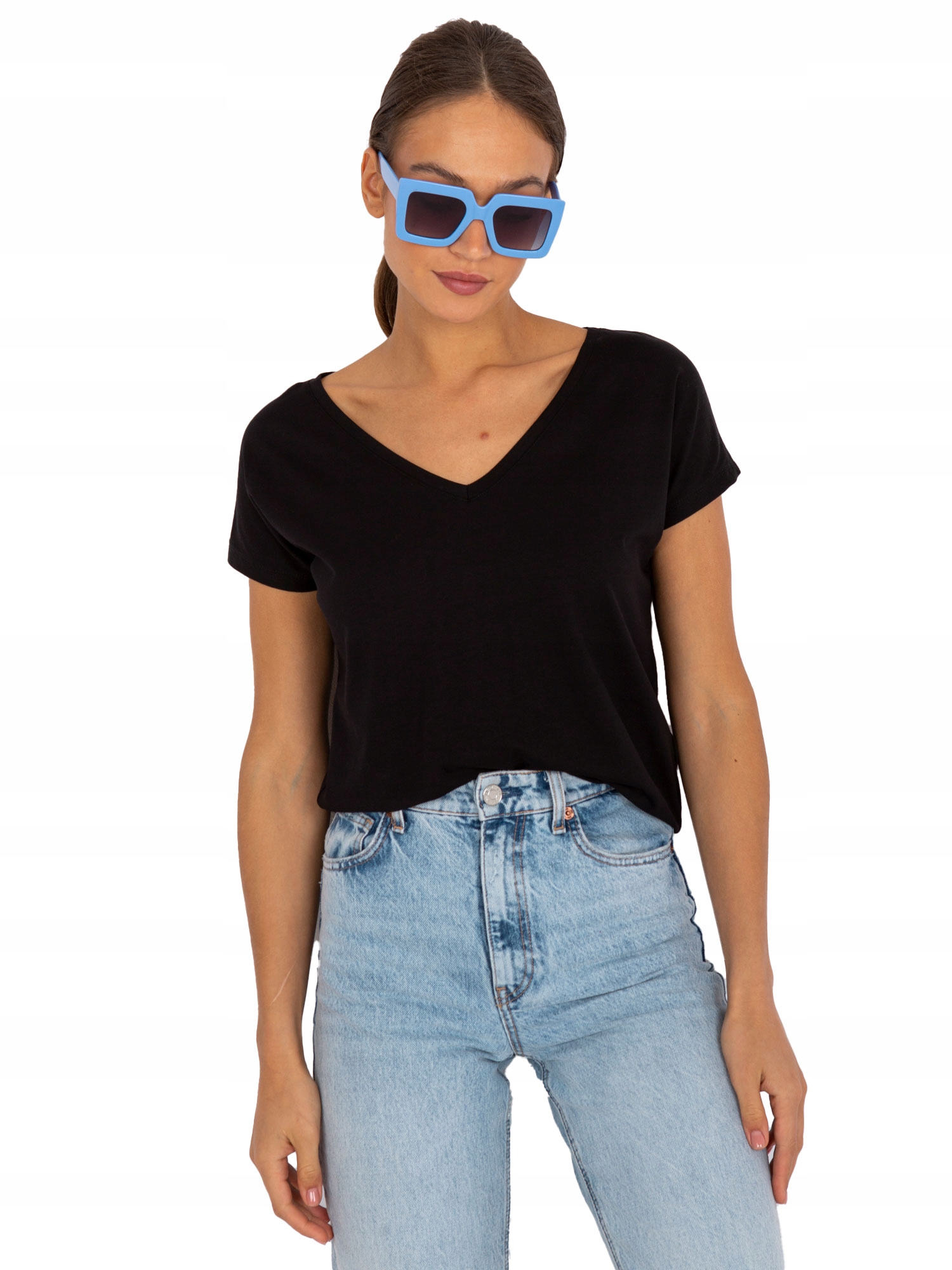 

T-shirt Damski Koszulka Bawełniana V-neck Serek
