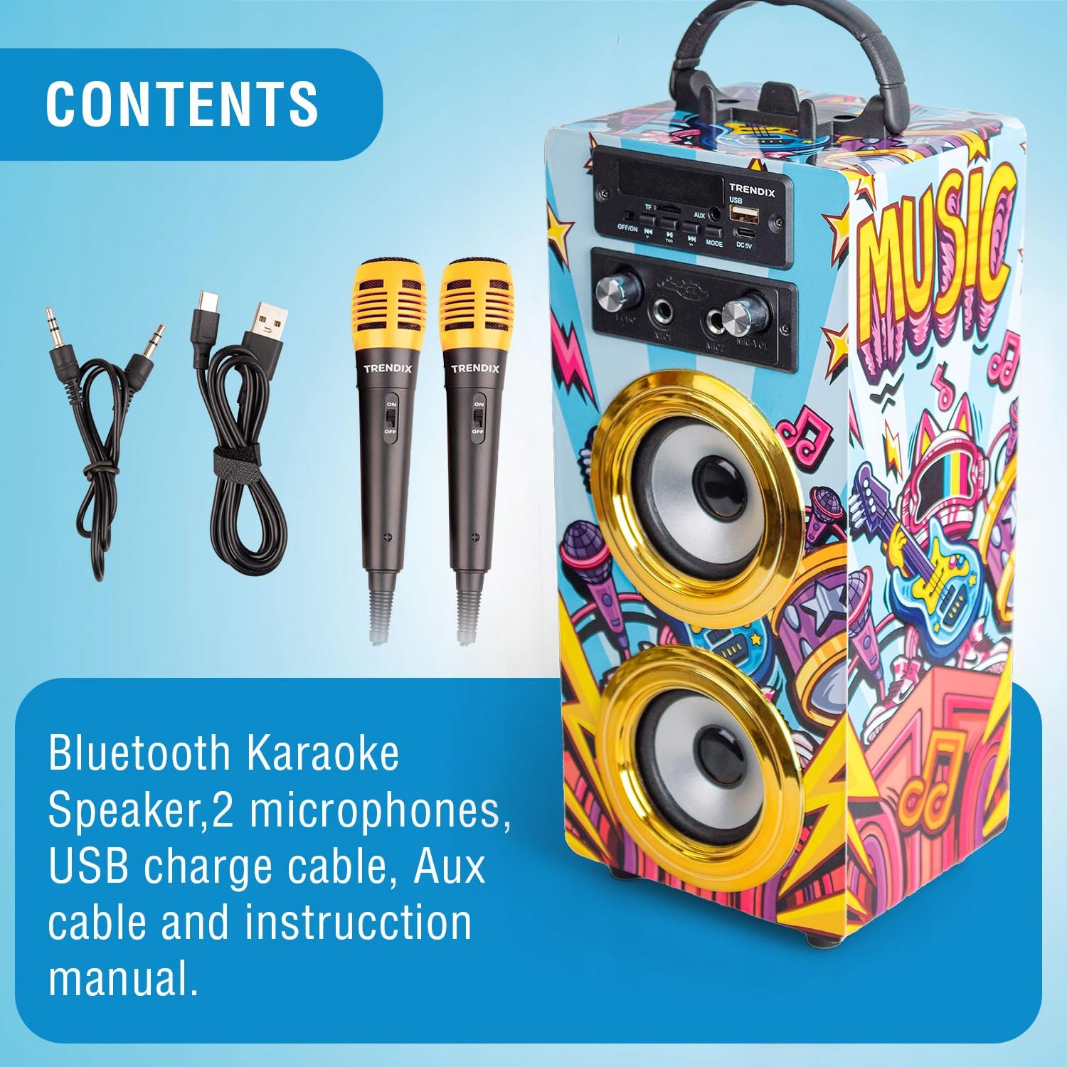 TRENDIX Karaoke Dla Dzieci Złota Gwiazda Z 2 Mikrofonami Bluetooth USB SD — miniatura 3