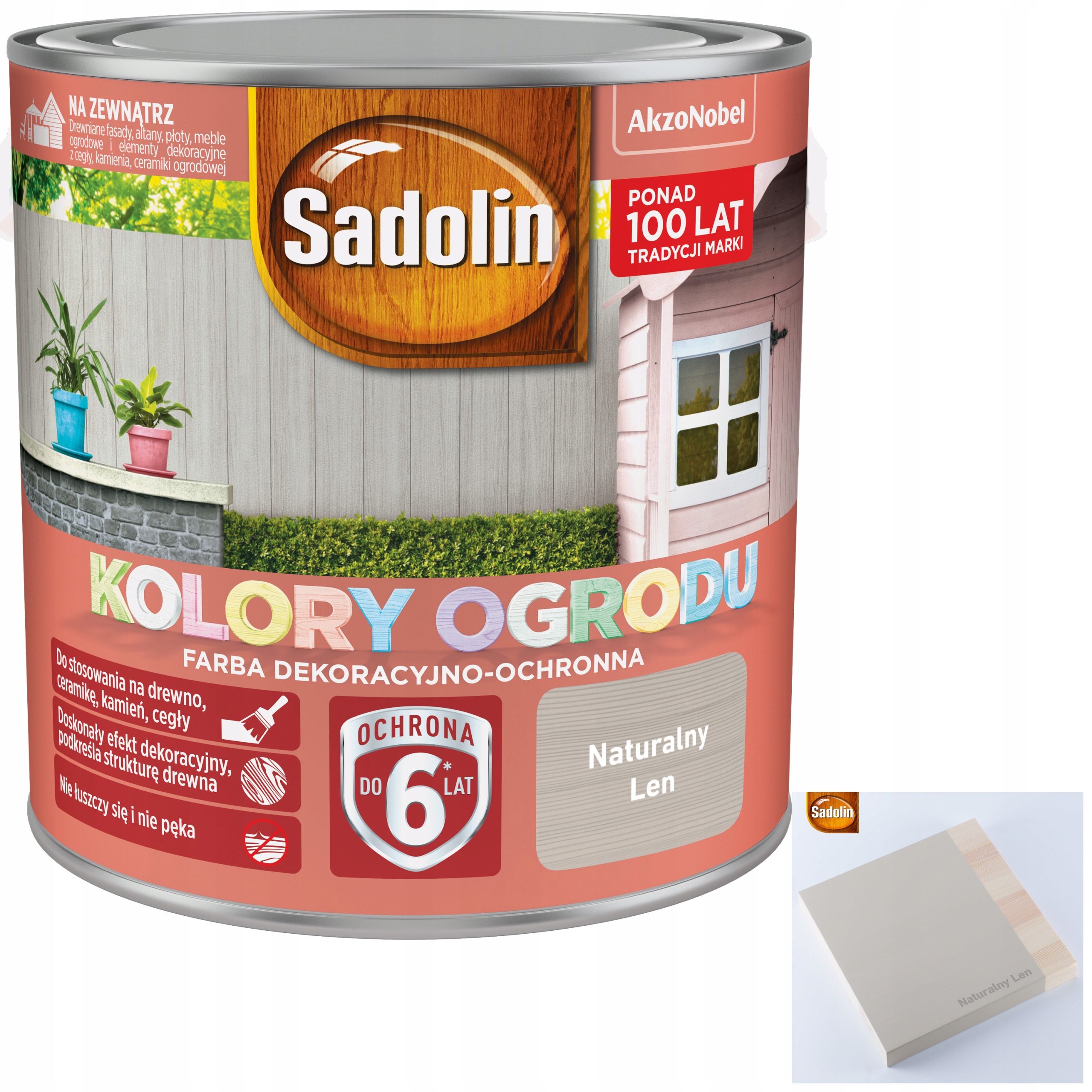 Sadolin Akzo Farba zewnętrzna do drewna Ogrodu Naturalny Len 2,5L