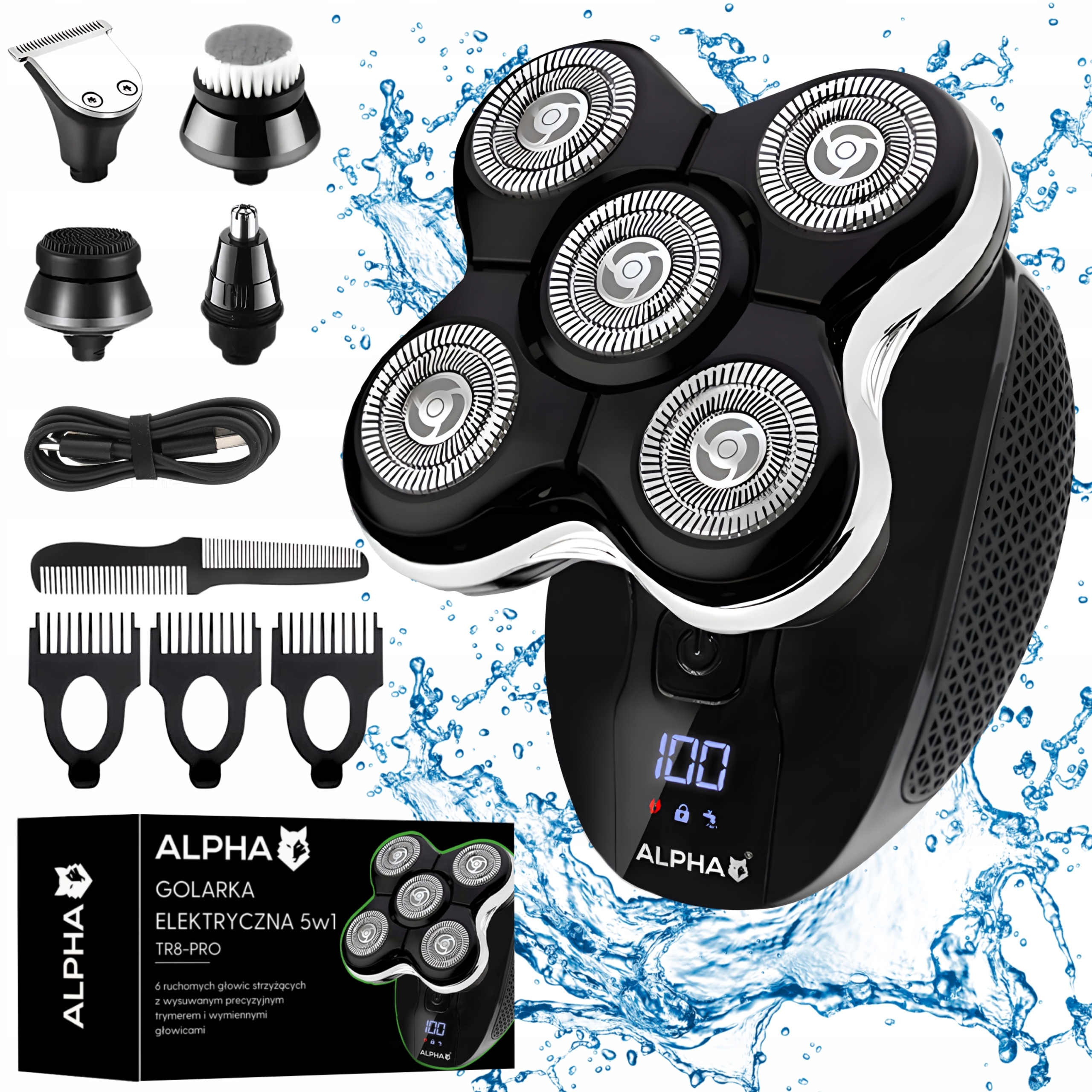Golarka Męska Alpha 5W1 Maszynka Trymer do Golenia Brody, Włosów i Nosa