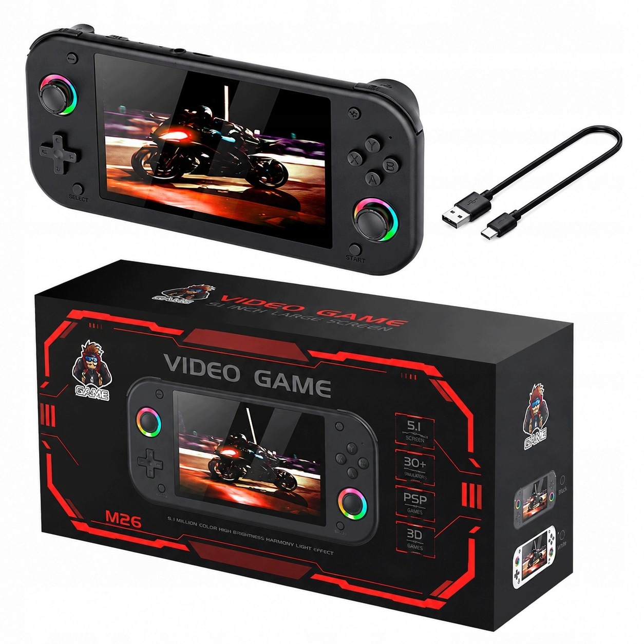 Přenosná retro herní konzole 5,1" 20000 her 25 emulátorů 64GB M26