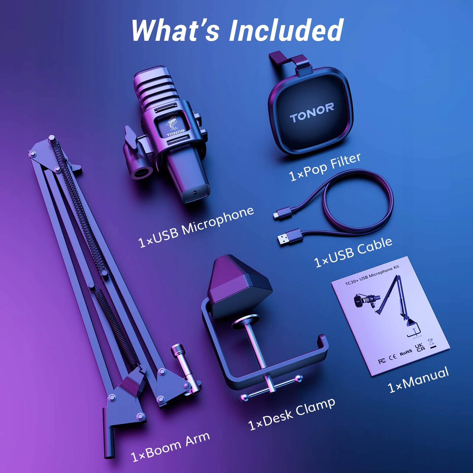 TONOR Gaming USB Mikrofon RGB do Streamingu Podcastów i Gier na PC PS4 PS5 — miniatura 7