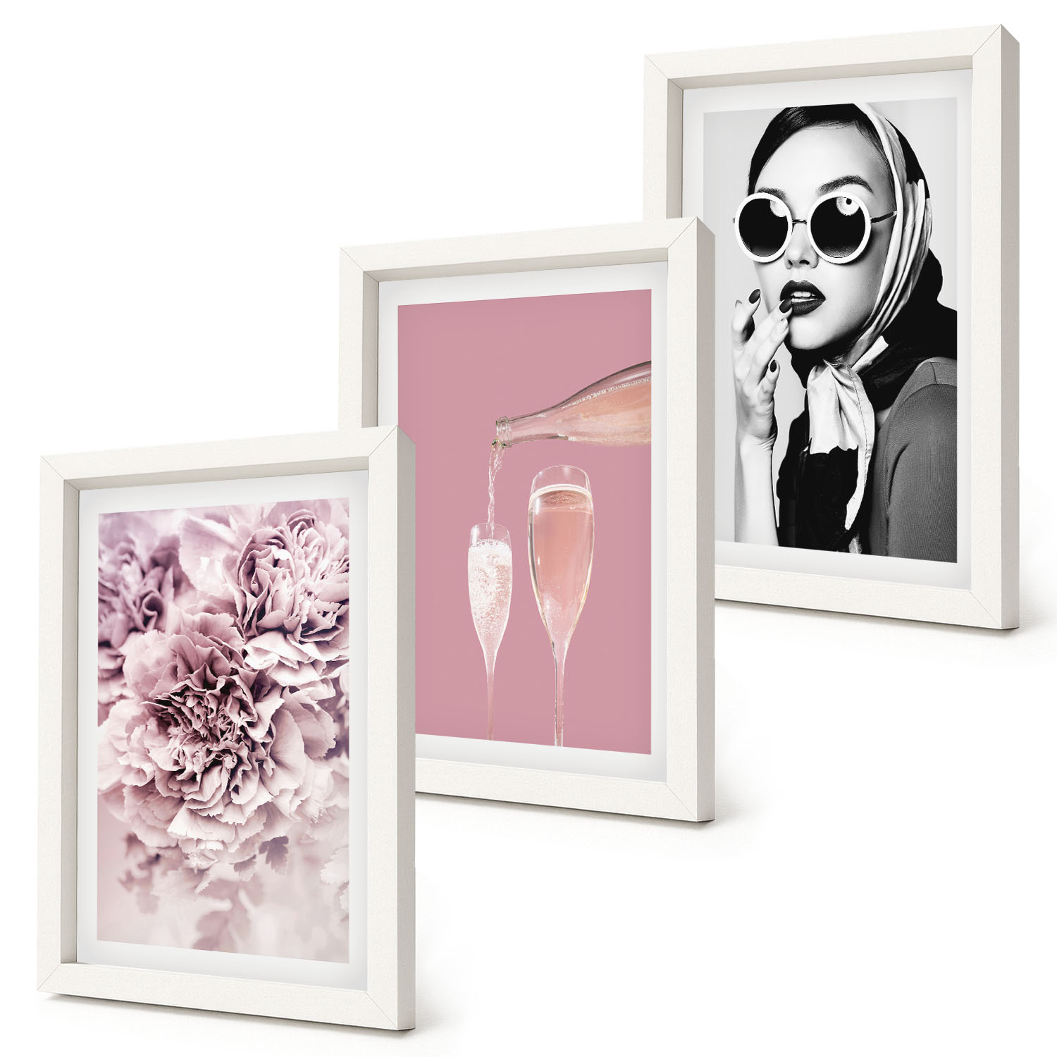 Moderní luxusní obraz v rámu Květy růží a elegantní dáma Bílý rám