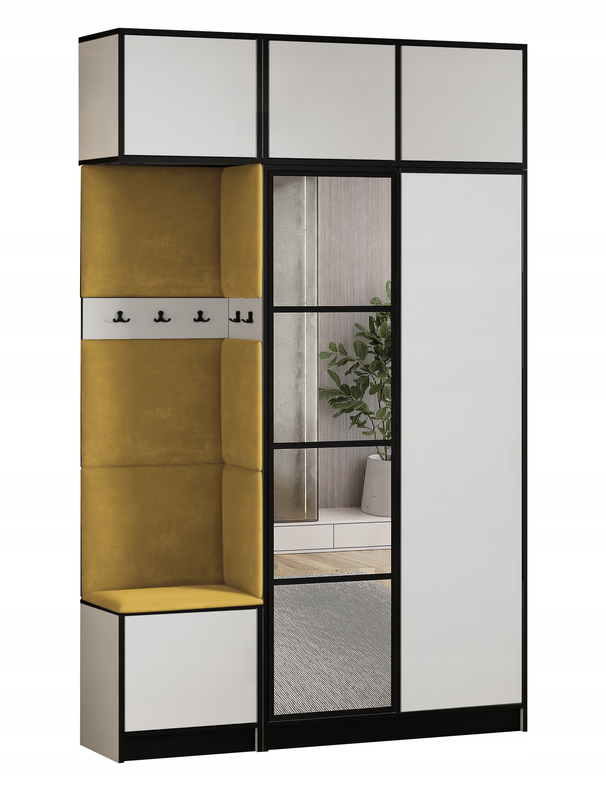 Šatní skříň Costa 13 bílá látka žlutý sedák s nástavcem