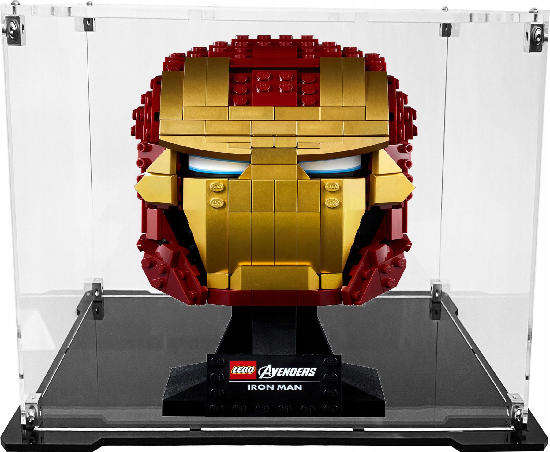 Vitrína s černou základnou pro sadu Lego 76165 Marvel Iron Manova helma