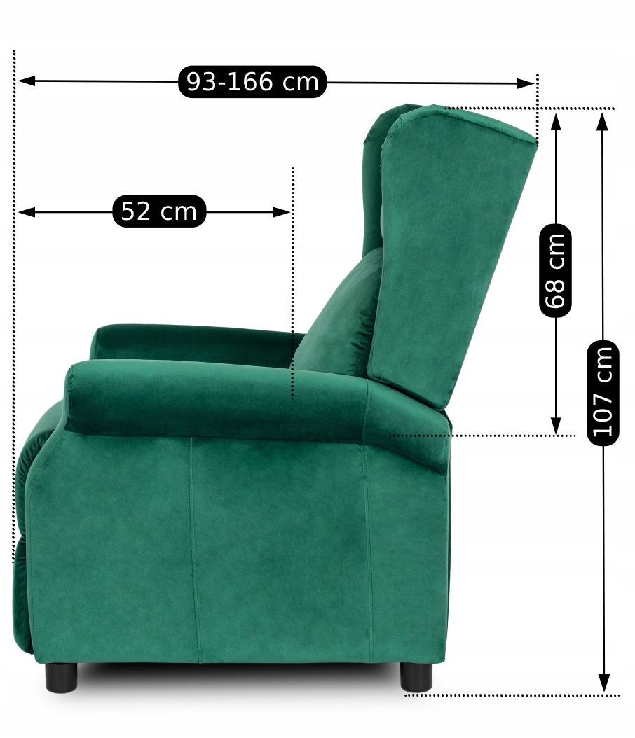 Fotel Wypoczynkowy Rozkładany Uszak Do Salonu Loft Welurowy Zielony SIMON Szerokość siedziska 50 cm