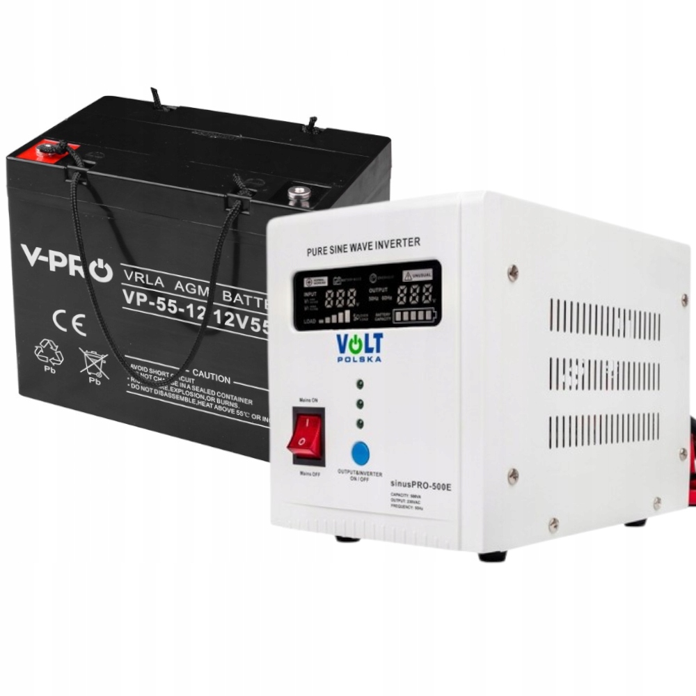 Zestaw Zasilania Awaryjnego Volt Polska 500E 55AH 12V Do Kotła Pieca Co