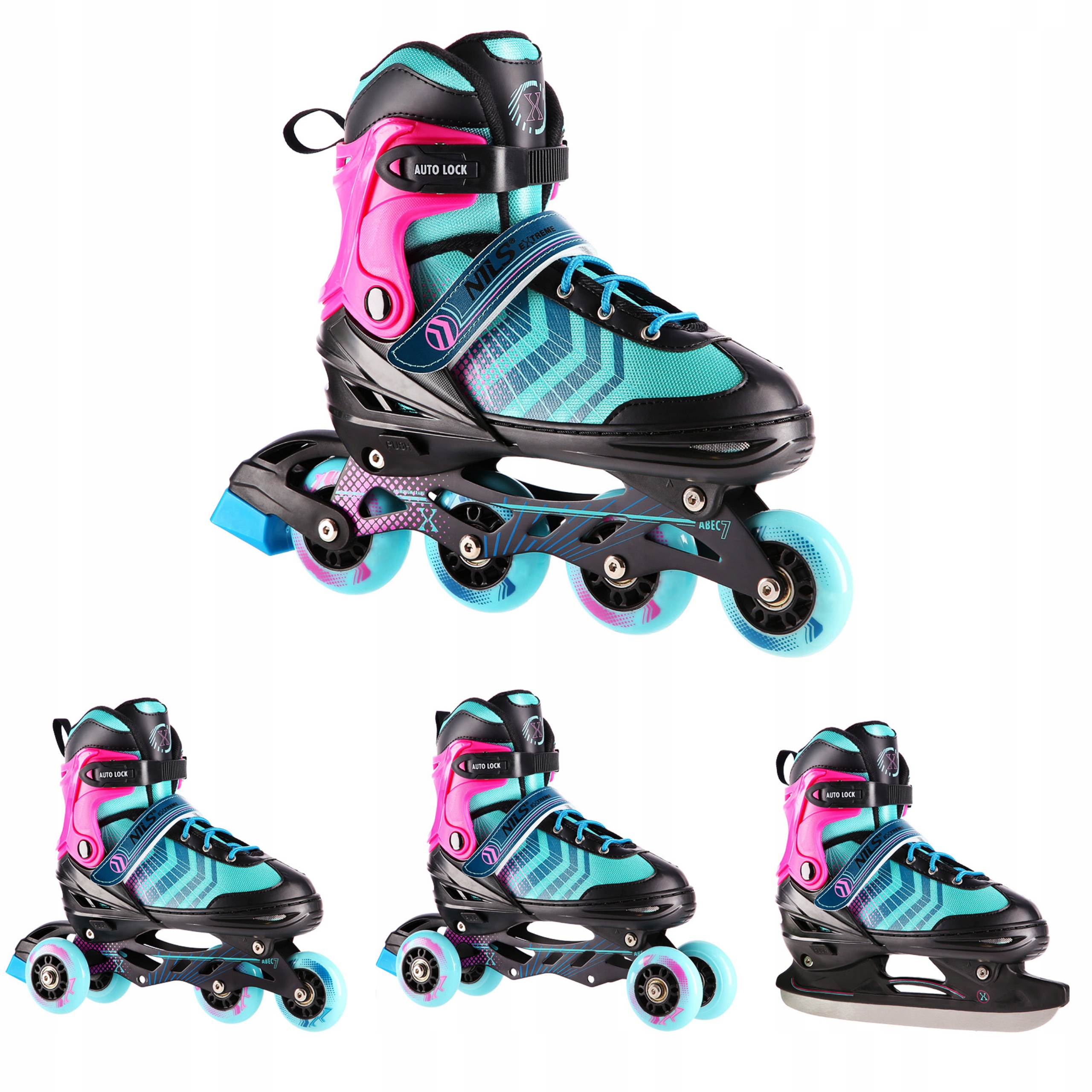 Łyżworolki 4w1 M 34-38 regulowane fioletowe wrotki hokej alum Nils Extreme