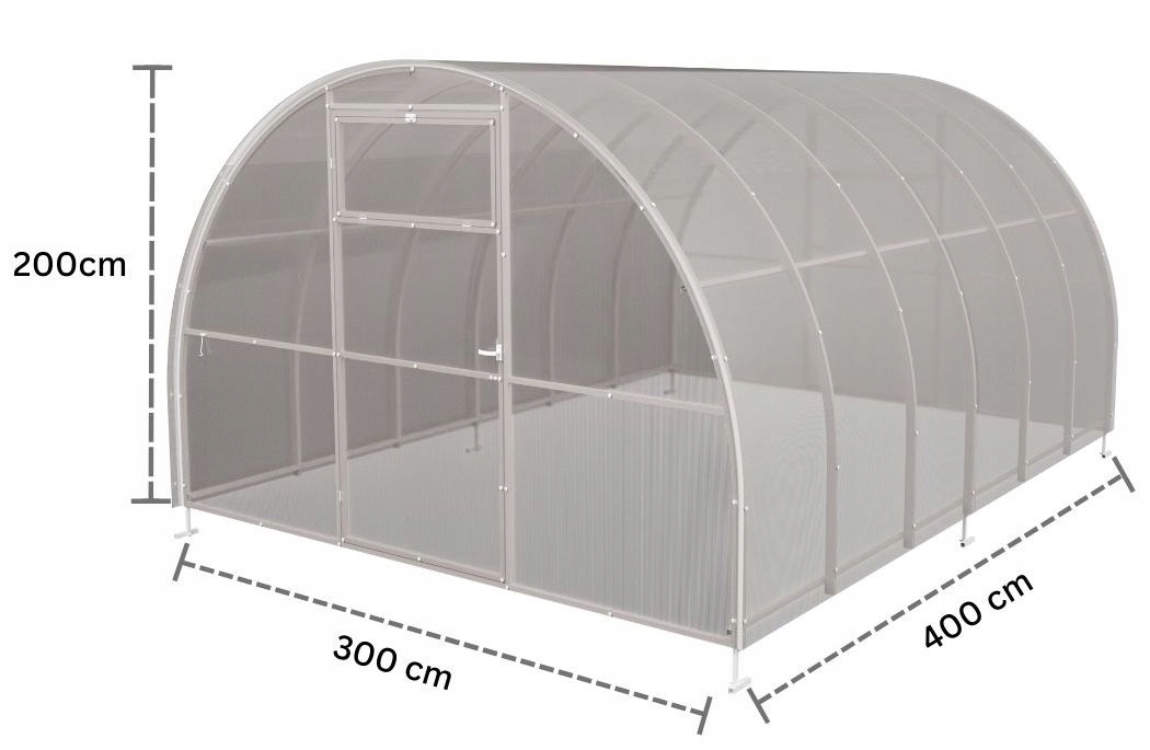 Szklarnia z poliwęglanu Tunel ogrodowy 3x4 m profile 20x40 poliwęglan 4mm Długość 4 m