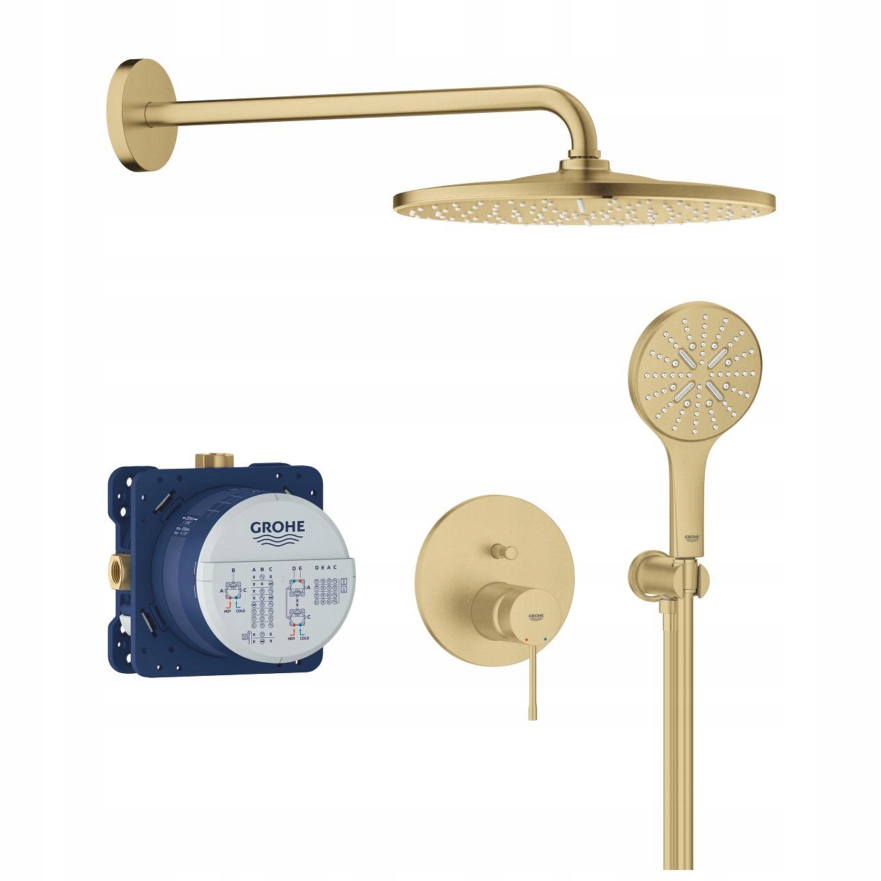 Zestaw prysznicowy Grohe 100% podtynkowy złoty mat deszczownica 25287GN0