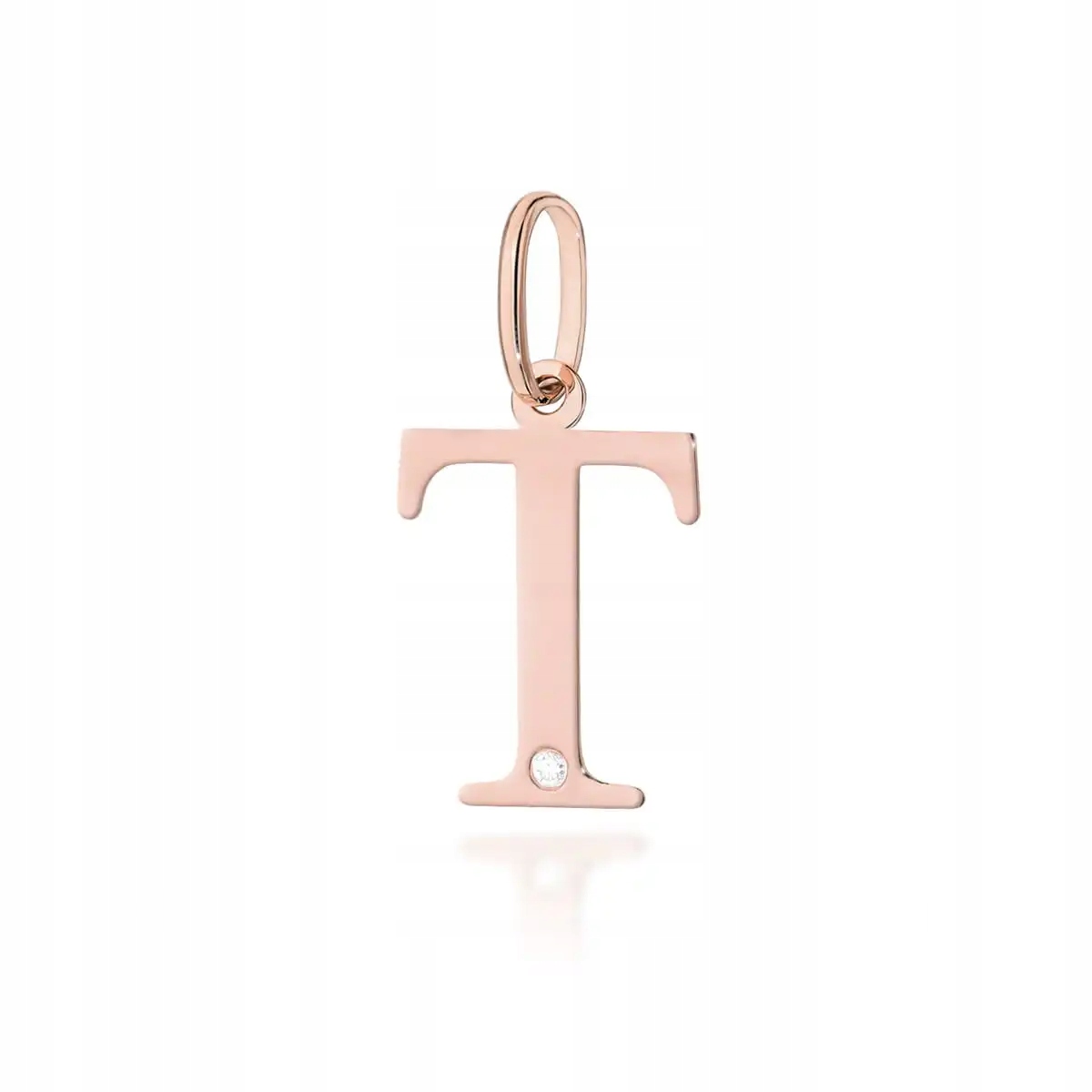 Zlatý přívěsek 585 s diamantem, písmeno T, růžové zlato, elegantní, efektní