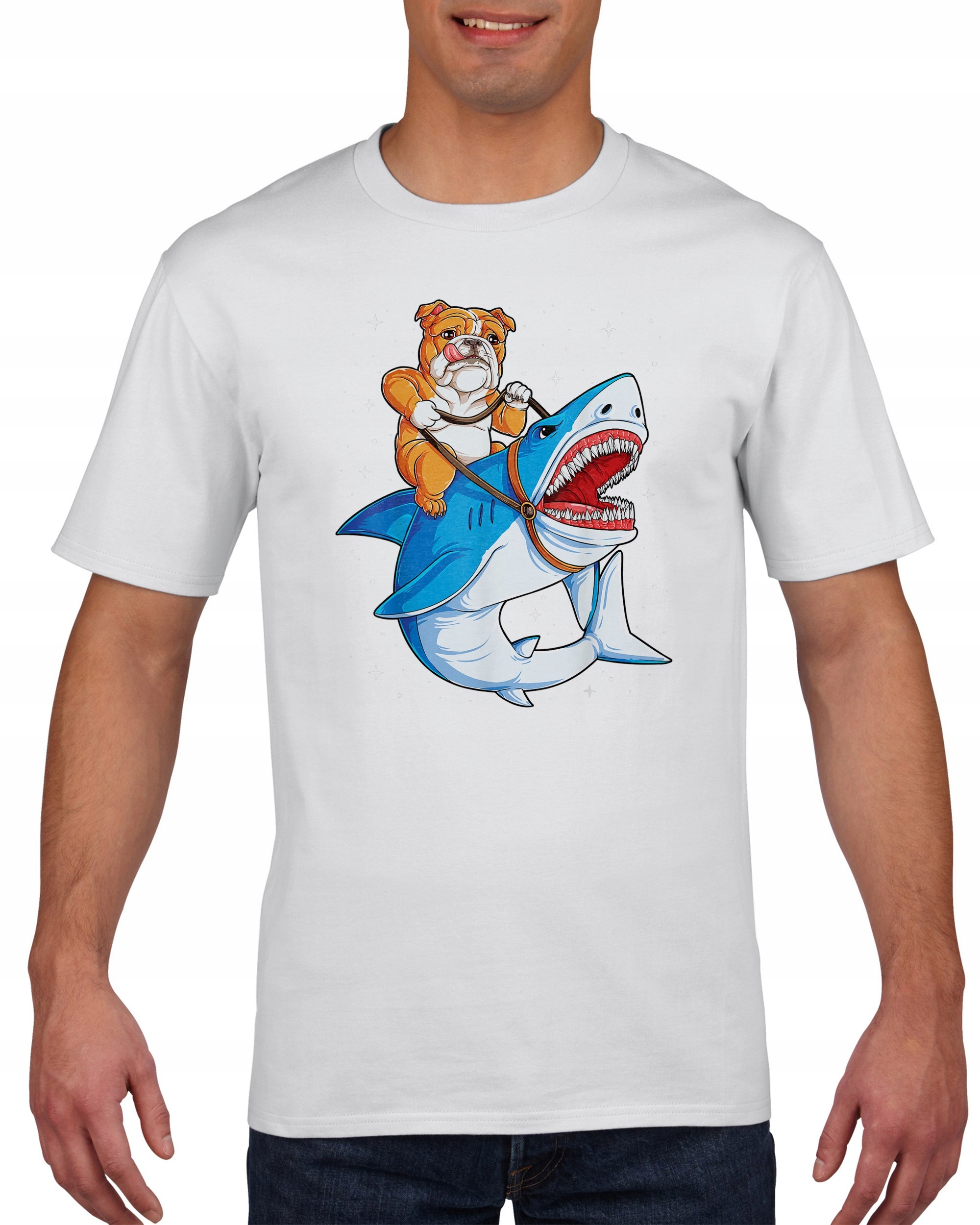 

Koszulka męska Pies buldog na rekinie XXL