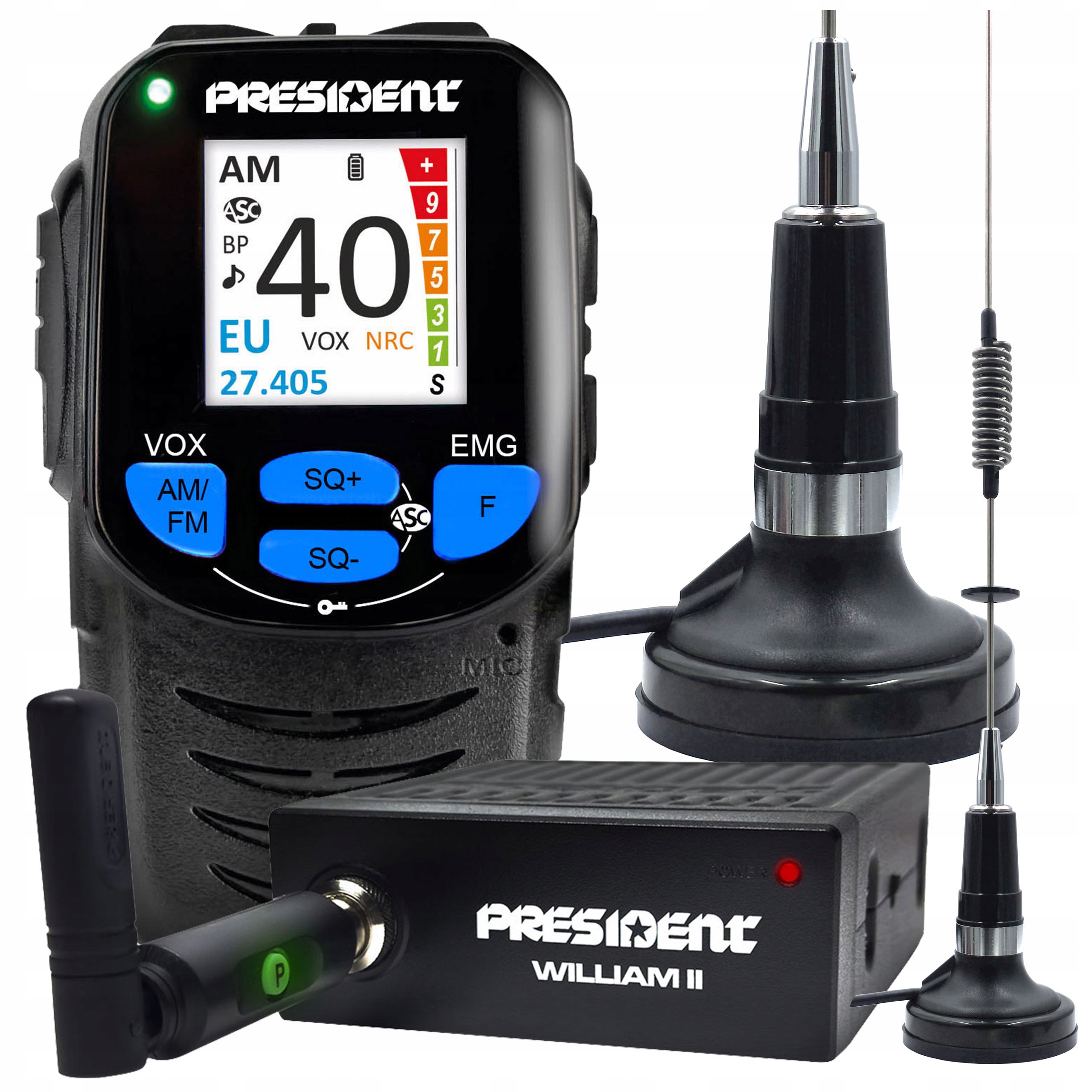 Cb rádio President William II 2 bezdrátové 12V 24V anténa Delta 70 cm Mag