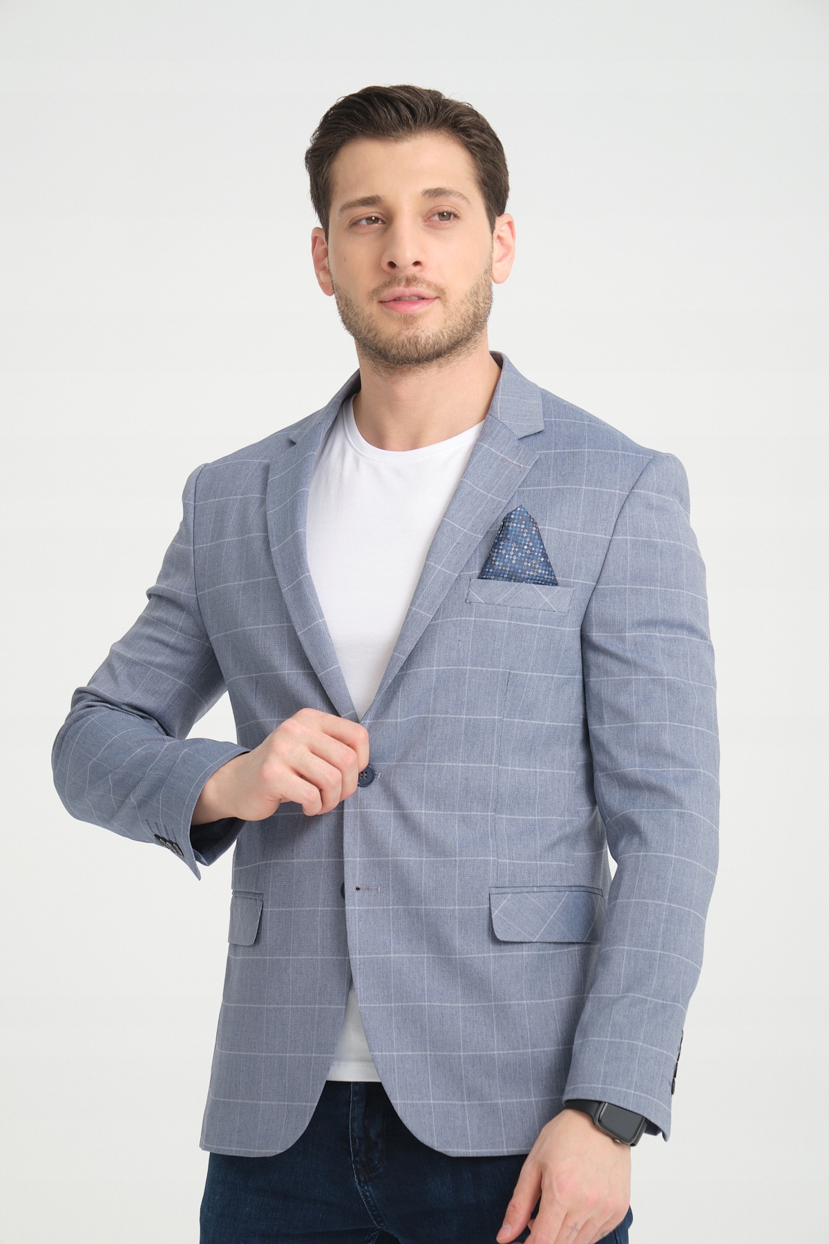 MARYNARKA MĘSKA WIZYTOWA ELEGANCKA W KRATKĘ BIZNESOWA CASUAL TURECKA 52 Marka inna