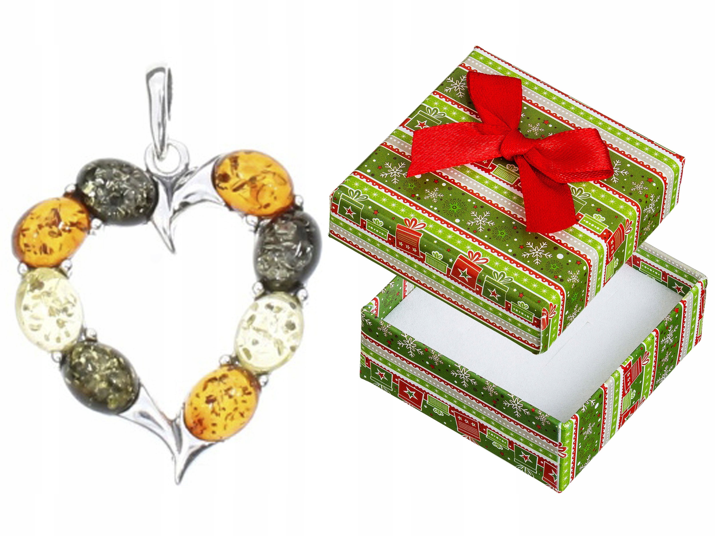 Stříbrný přívěsek Srdce s jantarem Barevný dámský Přívěsek Srdíčko