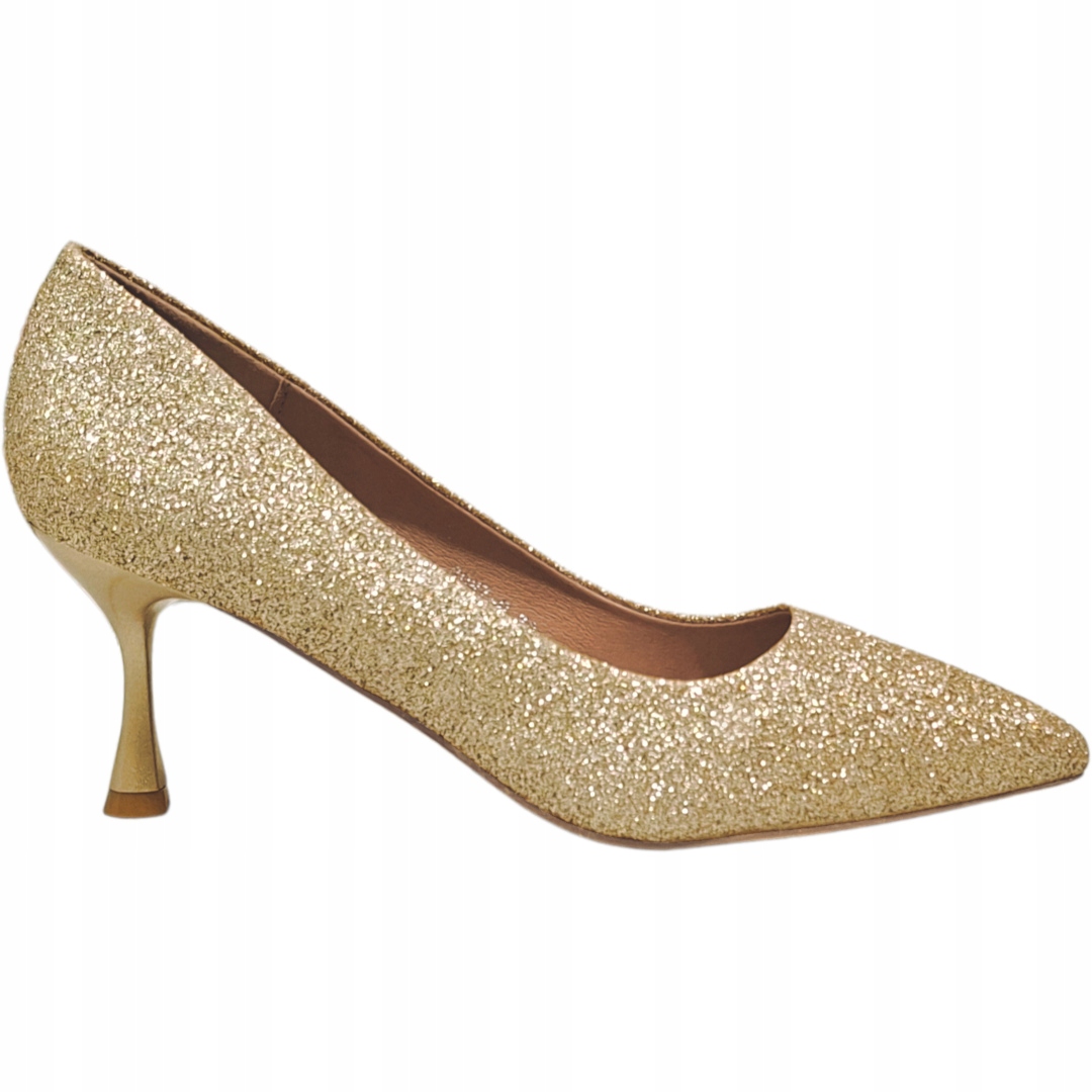 Szpilki Damskie Brokatowe Złote Wieczorowe 7 CM rozm. 40