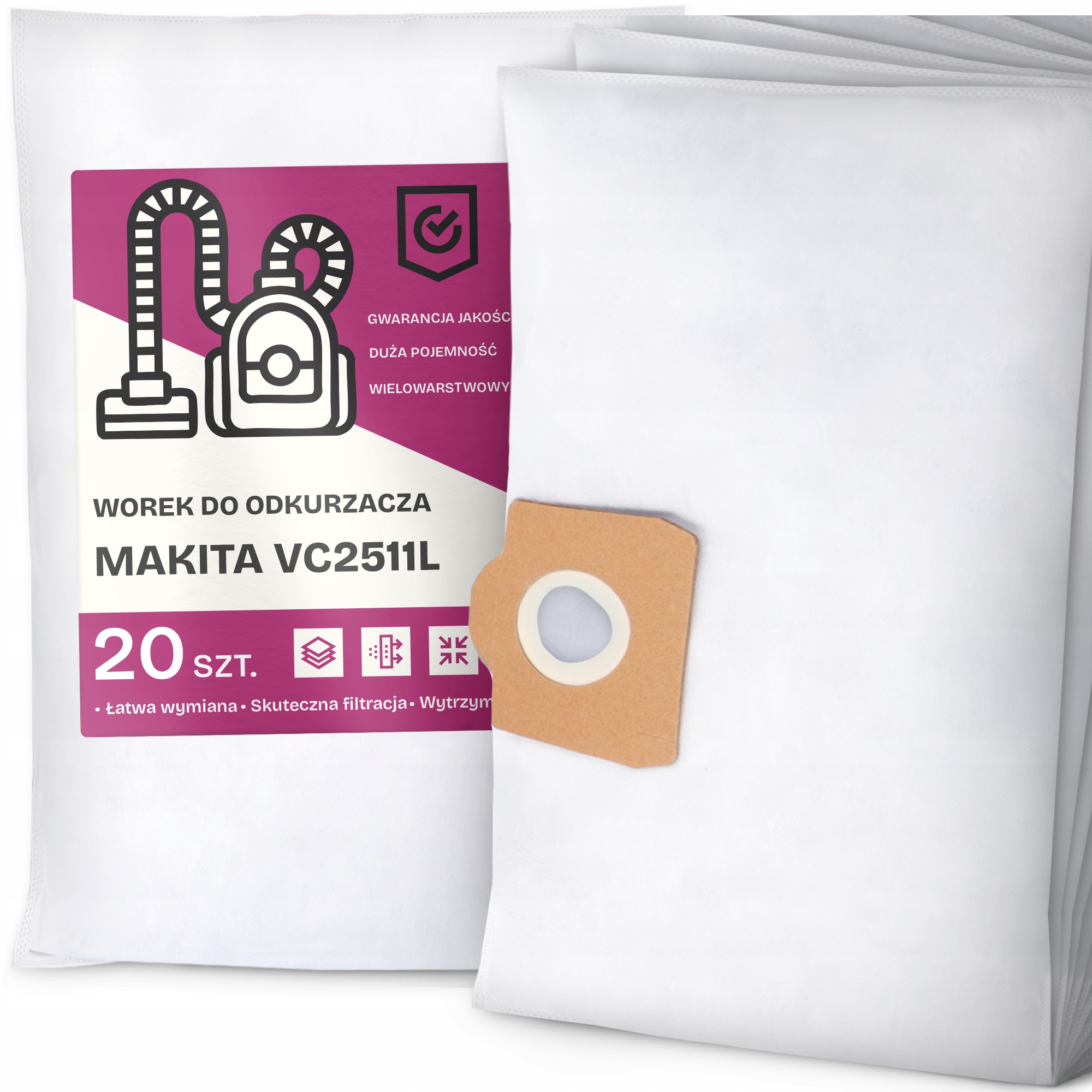 20 x Sáček do Vysavače Makita VC2511L Syntetický Textilní Prostorný Sáčky