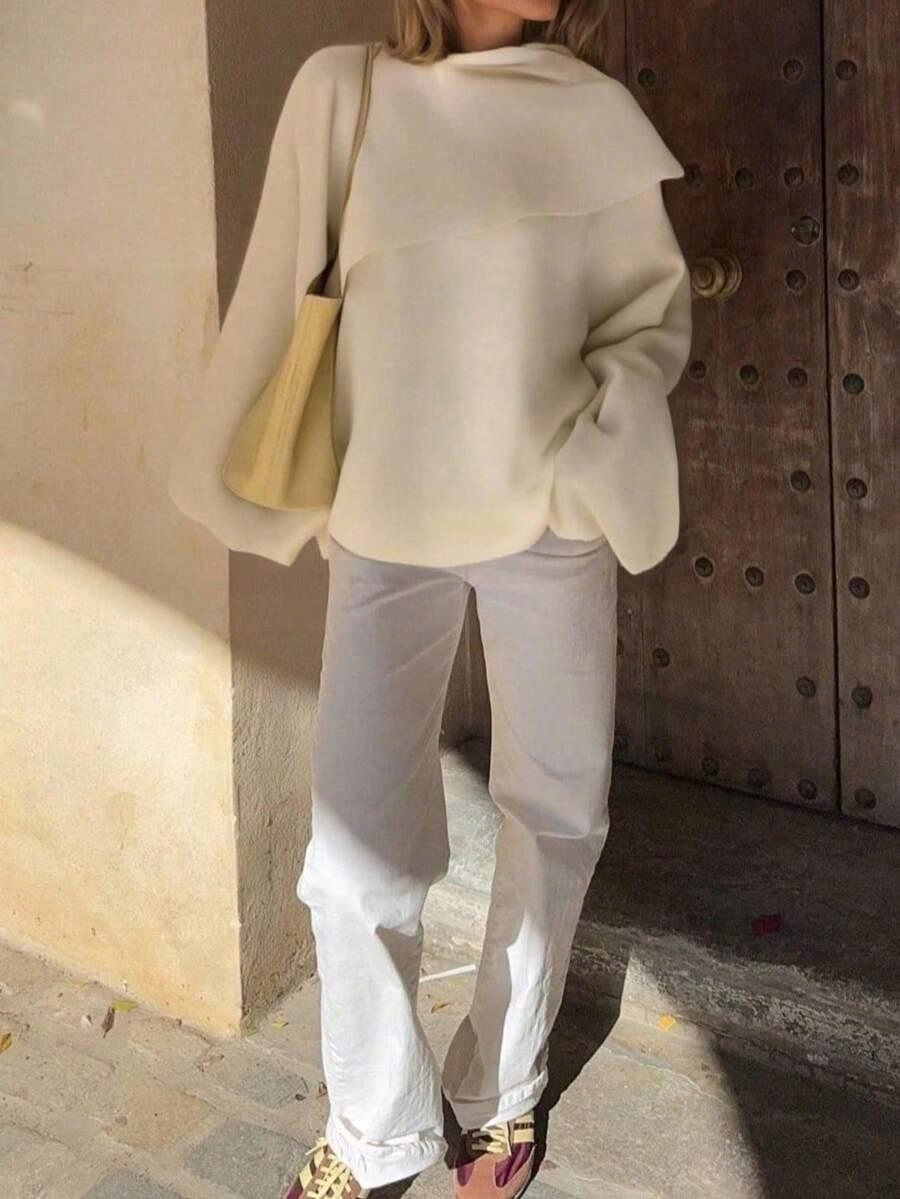 Shein KREMOWE PONCZO DŁUGI RĘKAW S06 swi M