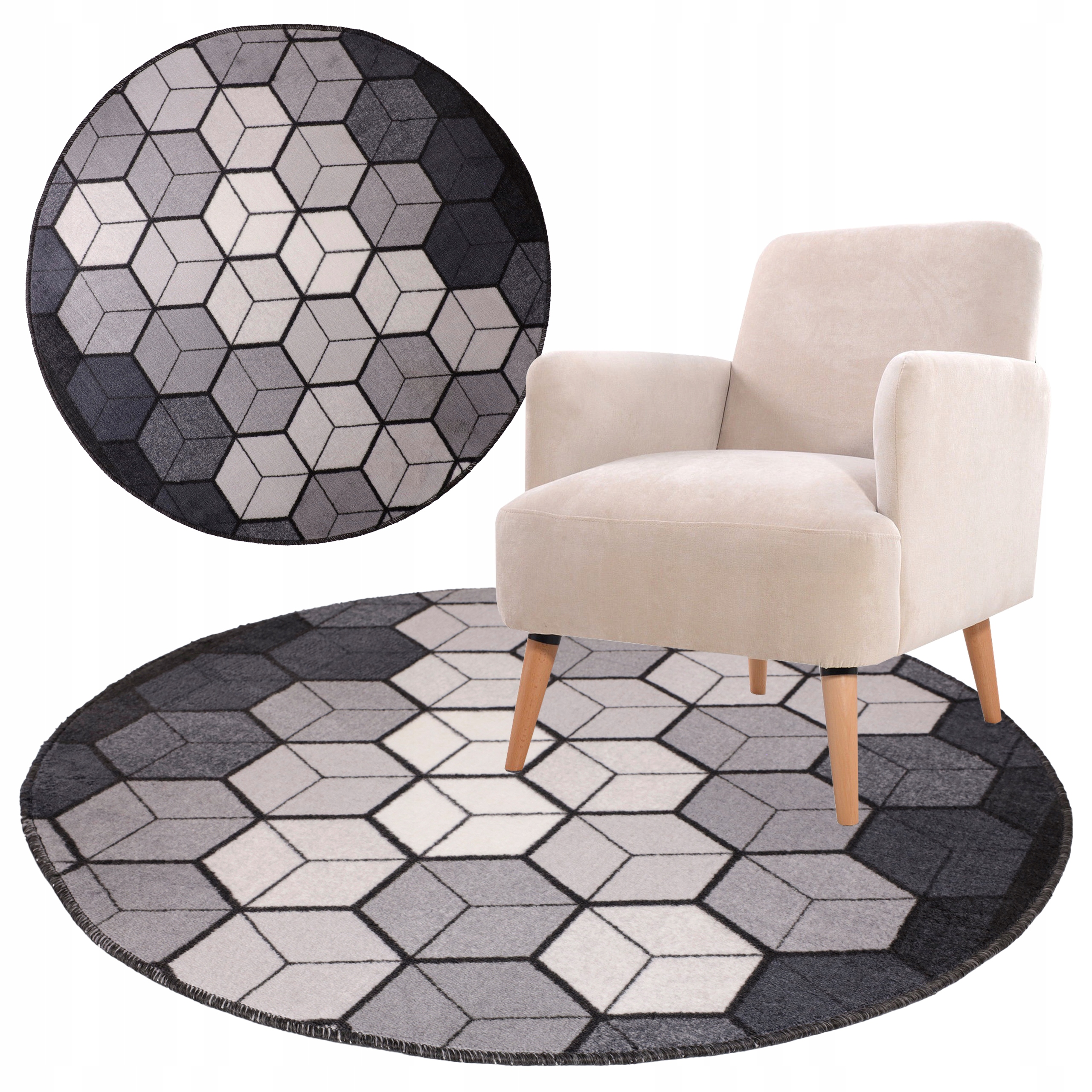 Koberec Kulatý Dekorativní Moderní Vzor Černobíle Šedý, Průměr 100 CM