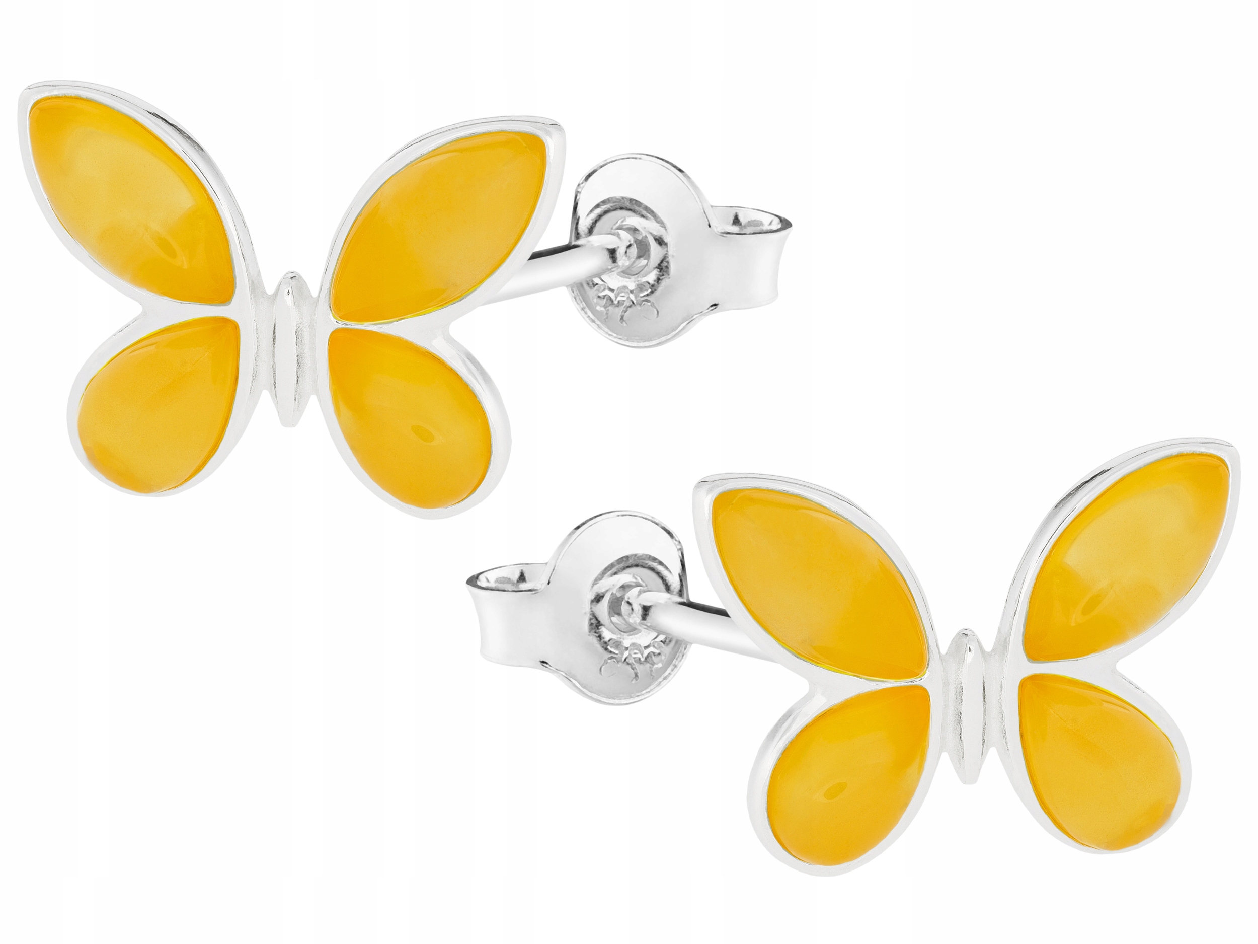 Stříbrné Náušnice Motýlci s Žlutým Jantarem Velké Motýlí Puzety Stříbro 925