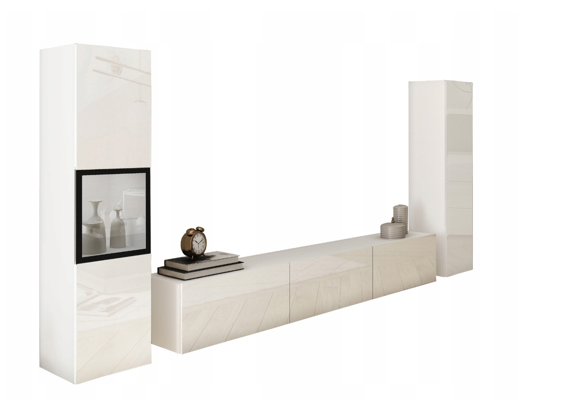Nábytková Stěna Berlín 180 cm bílý lesk do obývacího pokoje, moderní