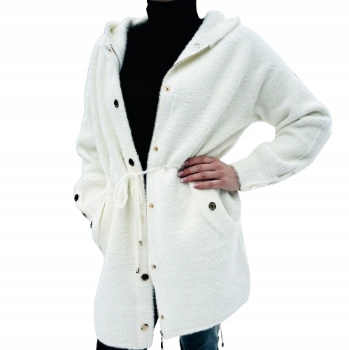 ALPAKA CIEPŁY PŁASZCZ Z KAPTUREM NARZUTKA PRZEJŚCIOWA WEŁNA