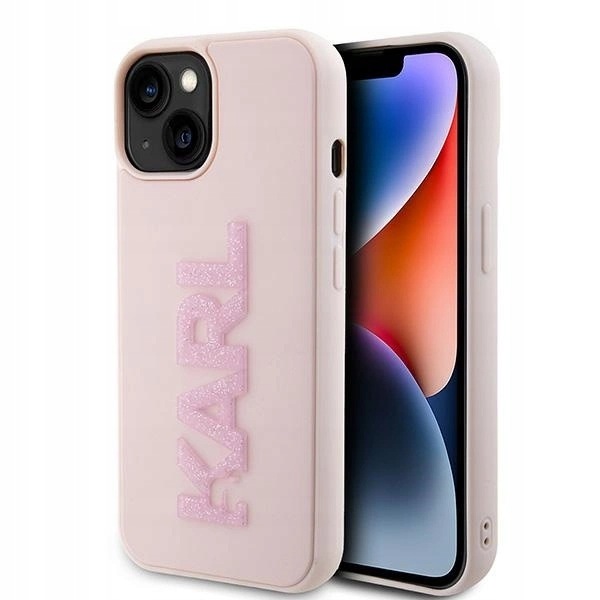 Etui Karl Lagerfeld 3D Rubber Glitter Logo na iPhone 15 Plus różowe