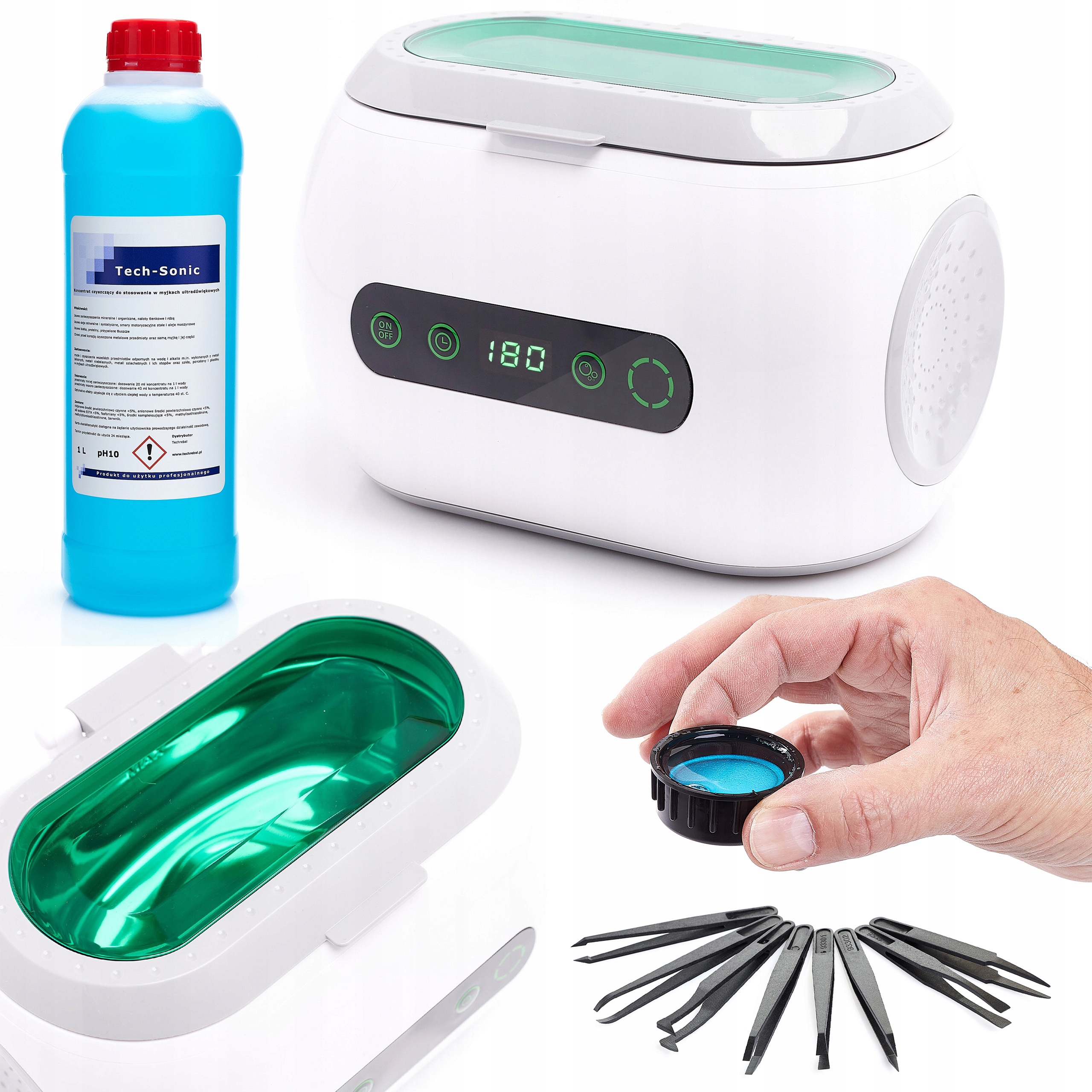 Ultrazvuková Myčka Vana 0,6 L Tekutina 1 L Koncentrát 8 Ks Pinzeta Esd