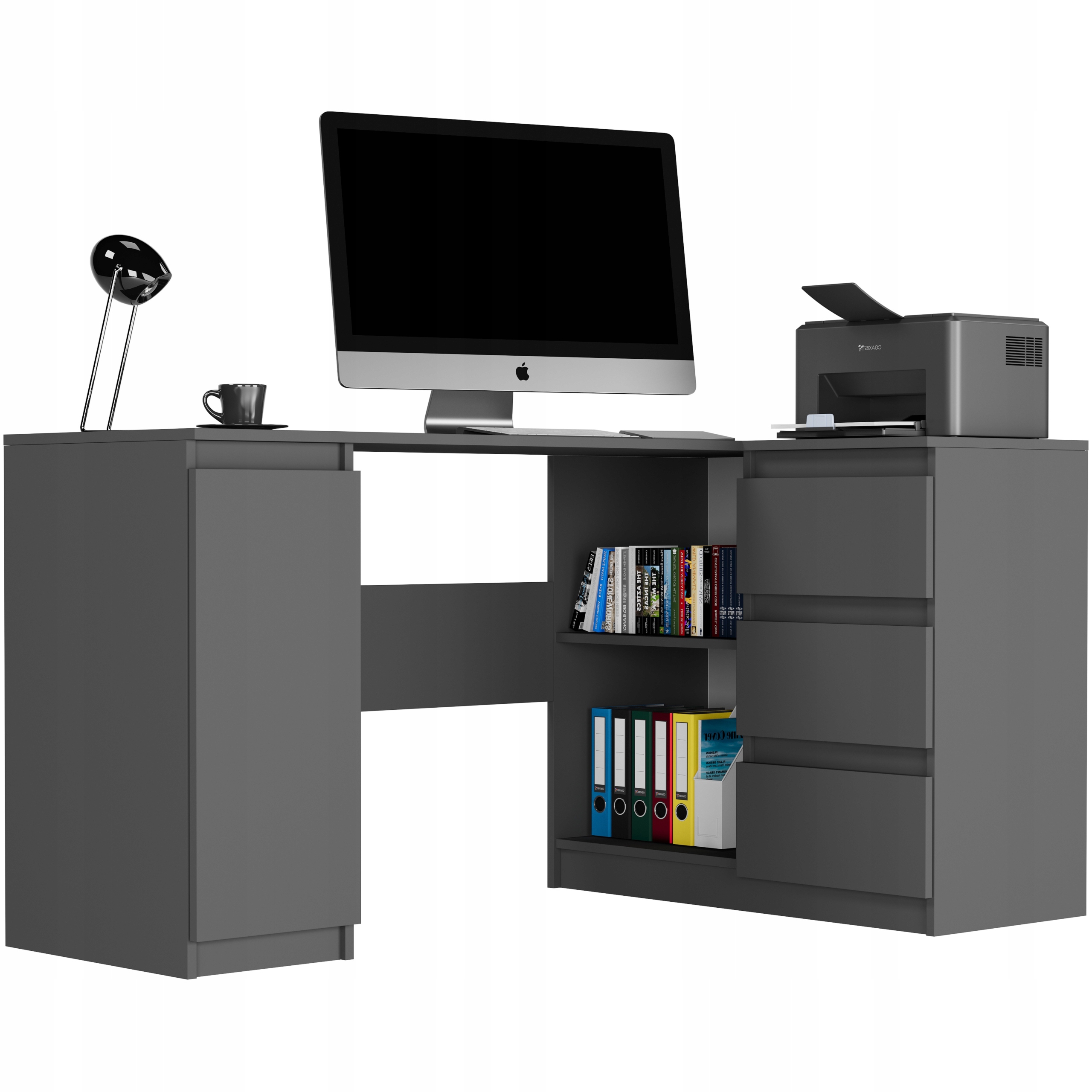 Meble Biurko narożne komputer 3sz 155cm antracyt N12