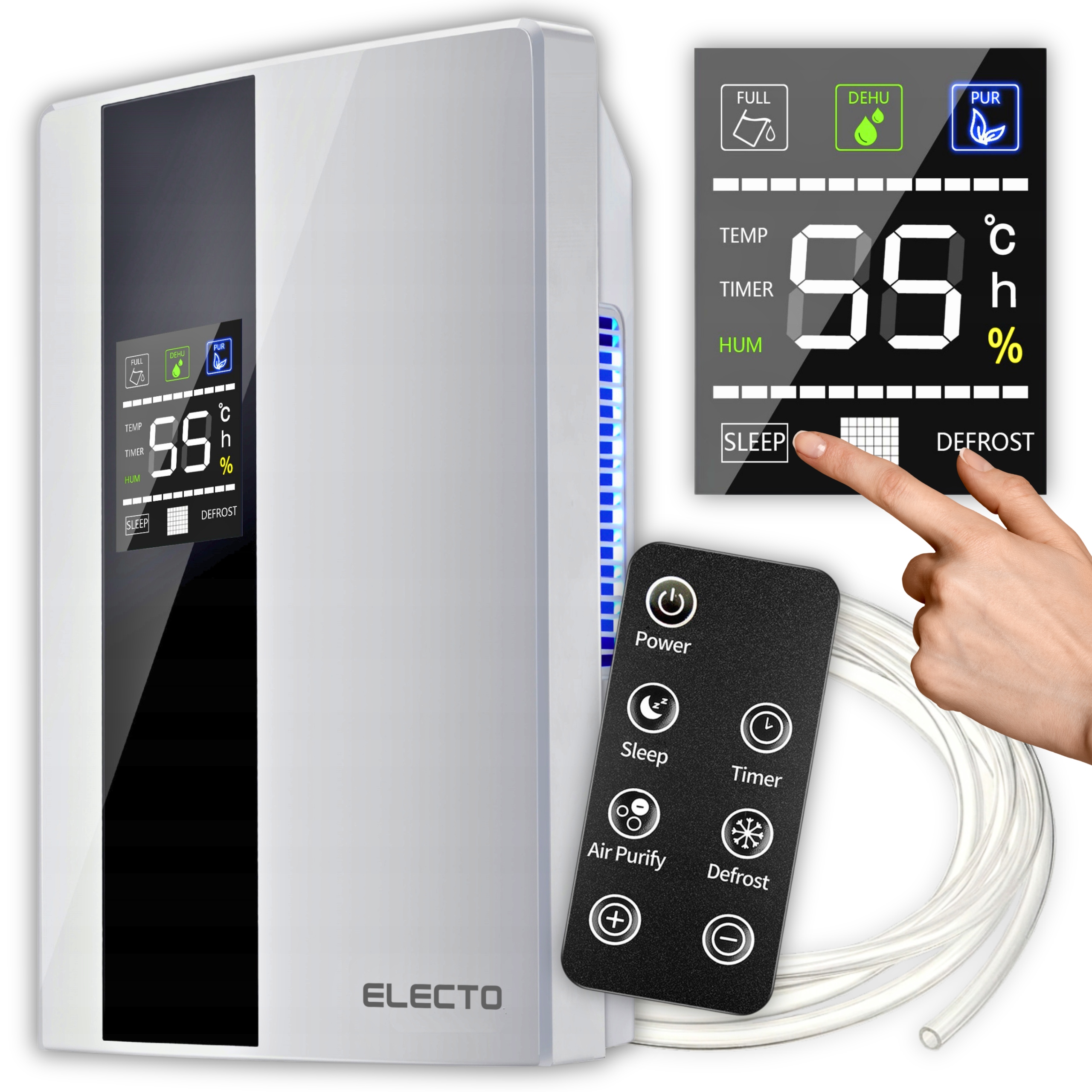 Osuszacz powietrza Electo biały 90 W 2 l 35 dB z timerem i pilotem