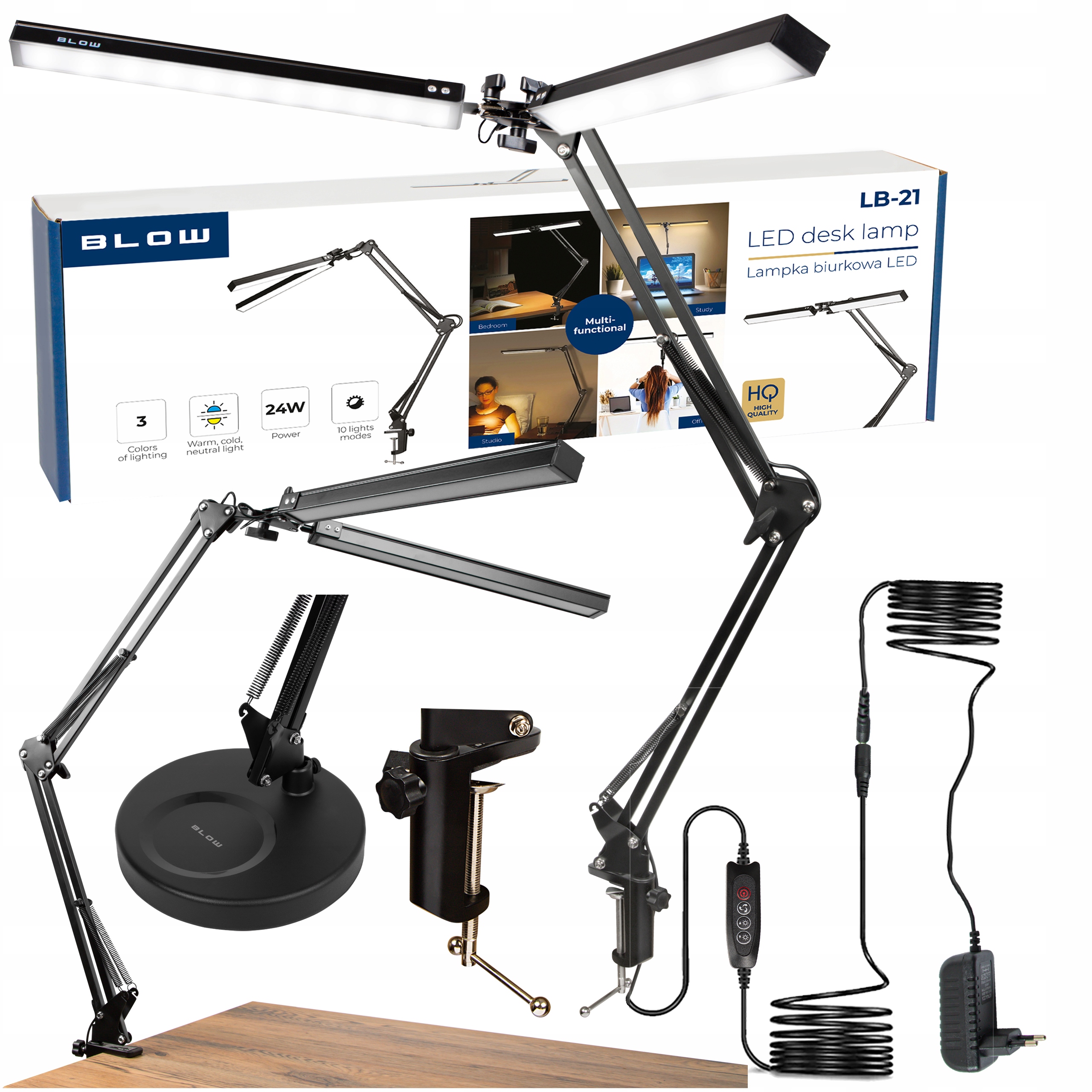 Lampka Na Biurko Led Biurkowa Podwójna Lampa Nocna Kreślarska Regulacja