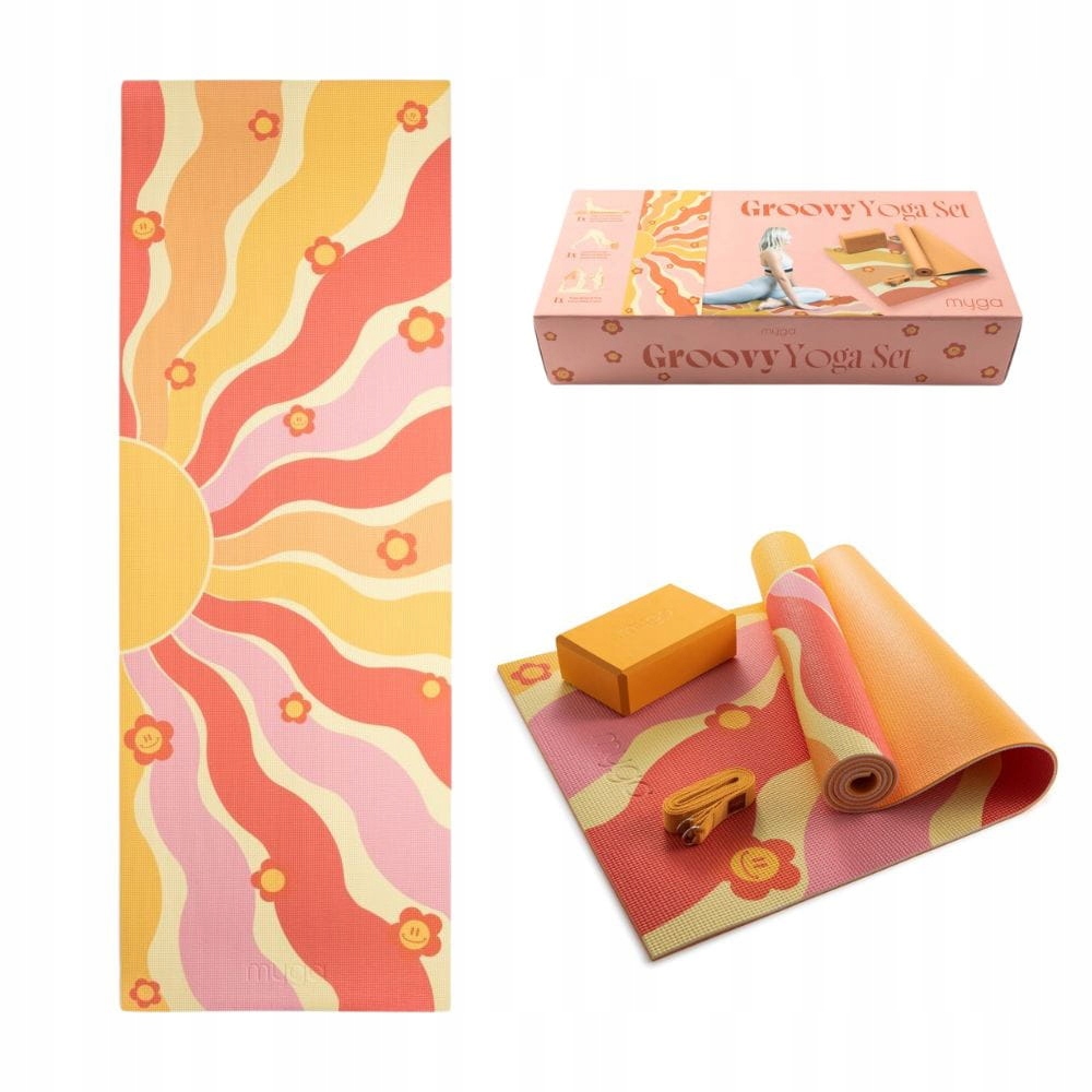Sada na jógu myga Groovy Yoga Set podložka na jógu 6 mm, kostka/kostka, popruh