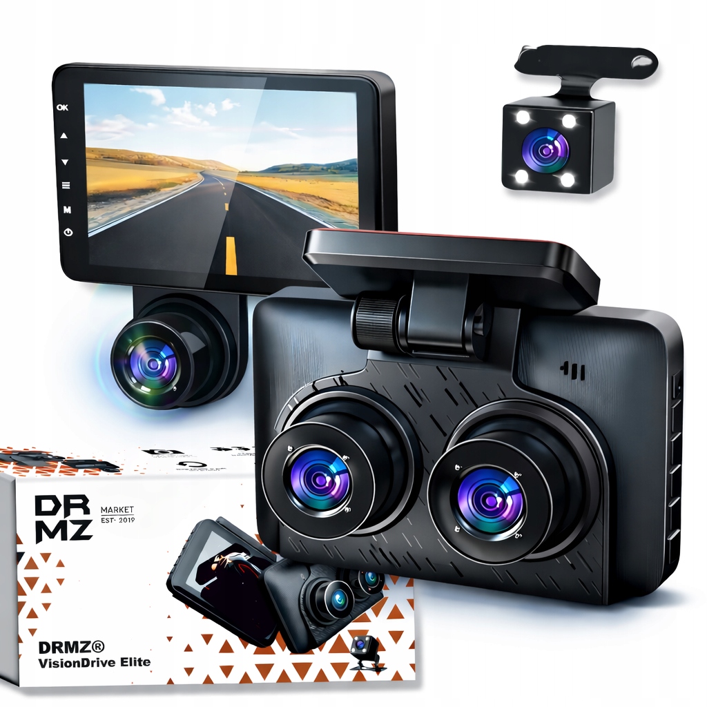 KAMERA SAMOCHODOWA WIDEOREJESTRATOR JAZDY TYŁ PRZÓD 3 KAMERY FULL HD FHD