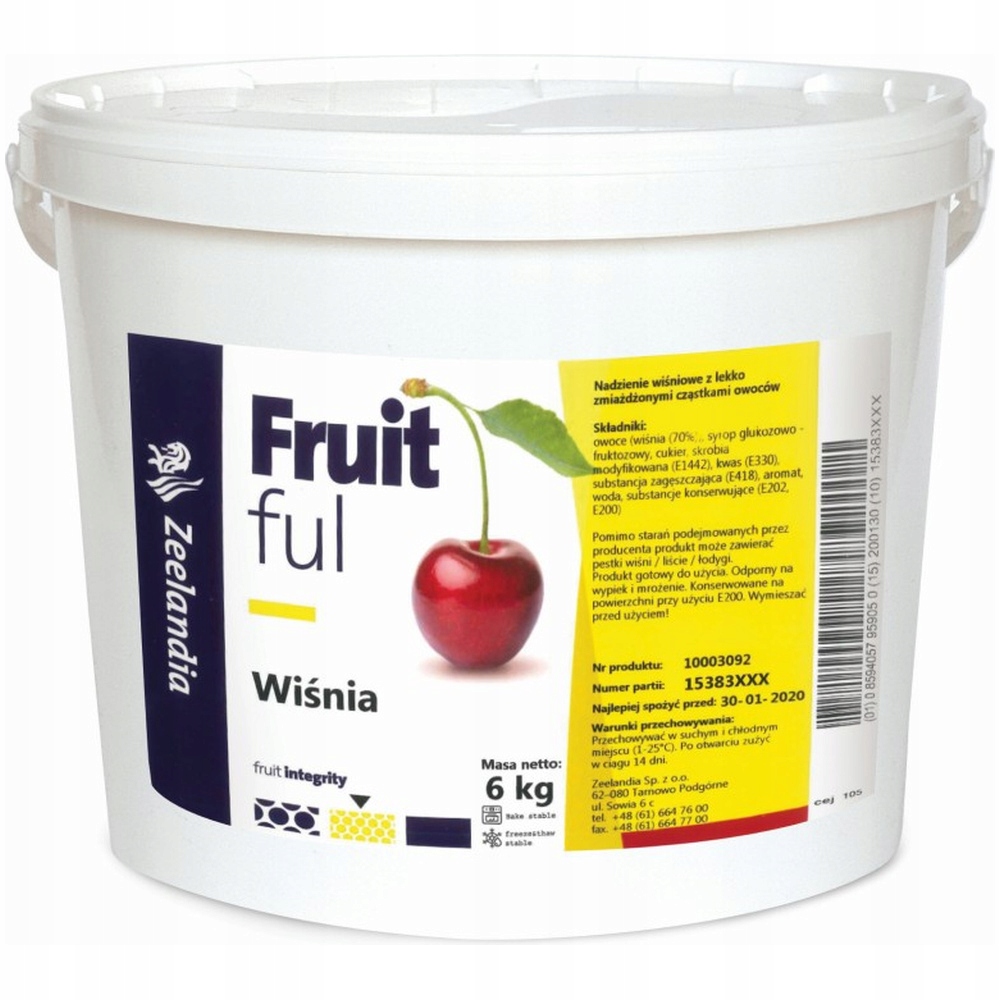 Fruitfull Wiśnia Nadzienie 70% wiśnie w żelu gotowe do użycia 6kg
