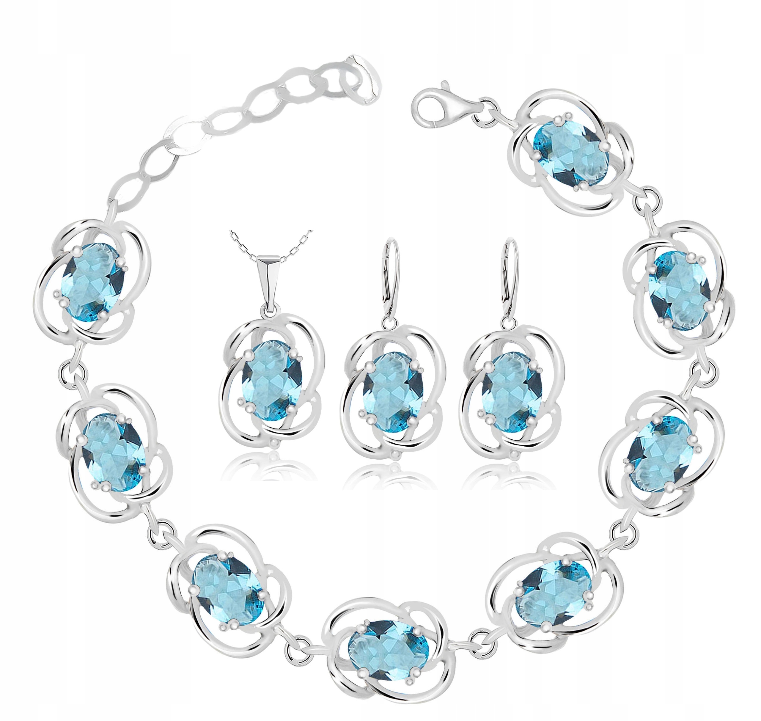 

Srebrny Komplet Biżuterii Z Niebieskimi Cyrkoniami