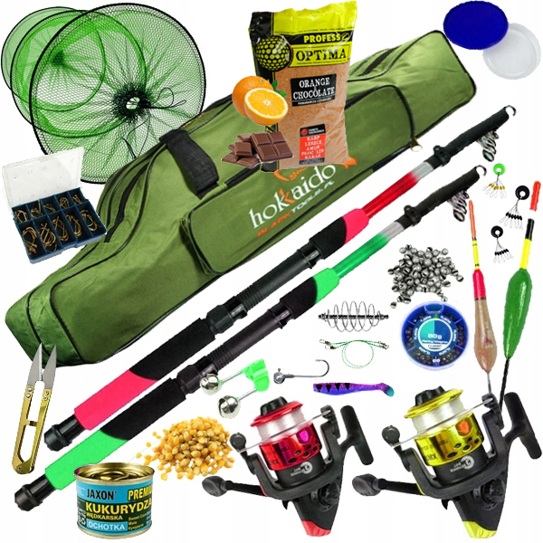 Zestaw Wędkarski 2x Wędka 2x Kołowrotek Zanęta Jaxon Profess +86 akcesoriów
