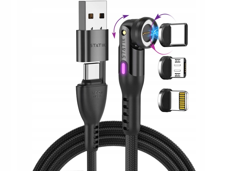 Kabel Statik Usb Usb typ C microUSB Lightning 1 m černý