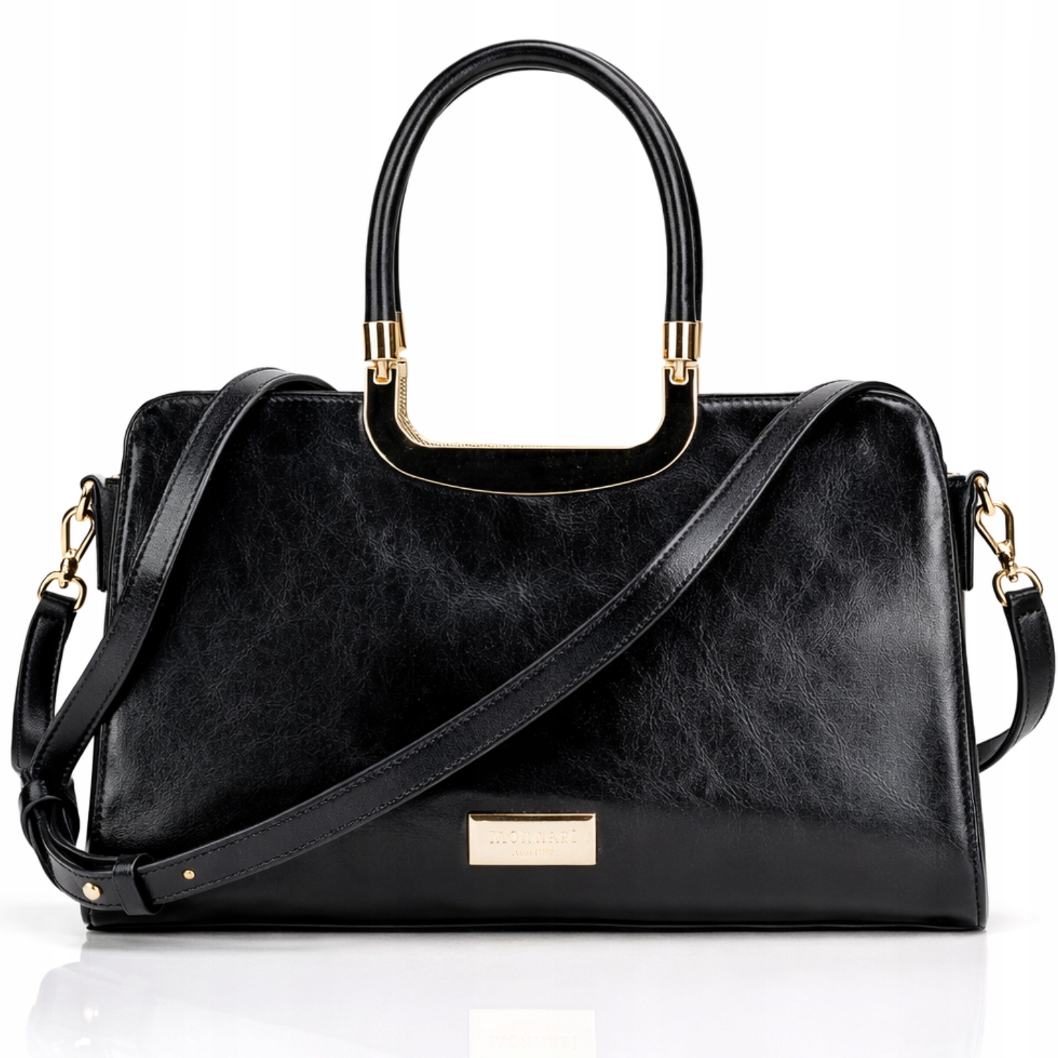 Dámská kabelka Monnari BAG1450-020 černá lesklá elegantní kufřík přes rameno