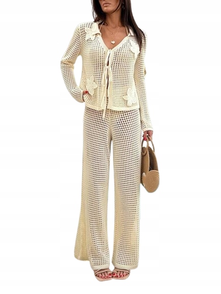 Shein Ecru Ažurový Komplet S Květinovými Aplikacemi 1HA