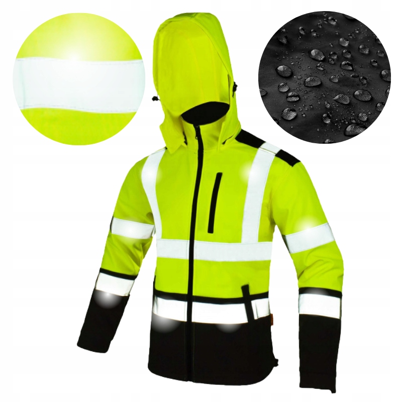 Softshell Pánská pracovní bunda Voděodolná Reflexní žlutá s kapucí L