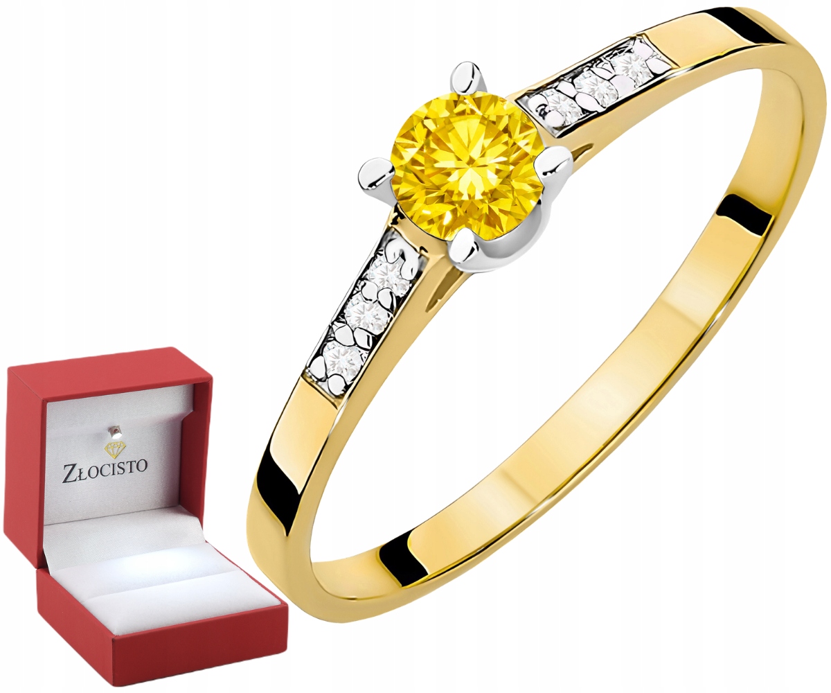 Pierścionek Z Żółtym Brylantem Lab. 0,15 Ct Żółte Złoto 585 Grawer