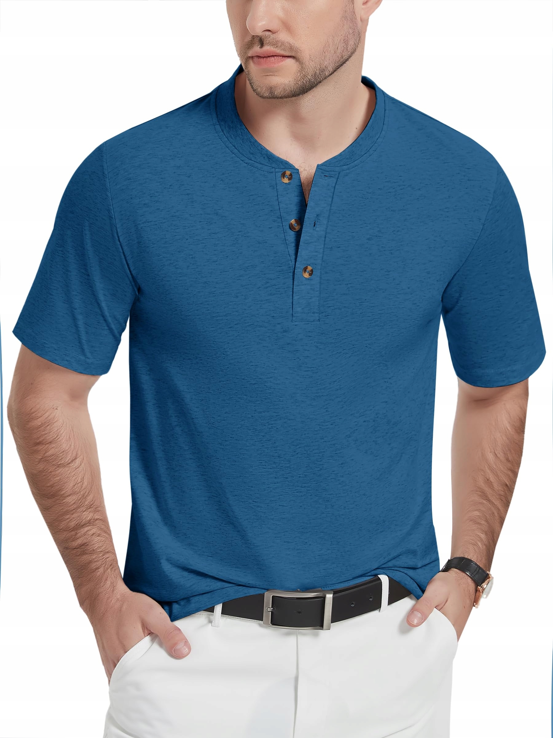 Kefitevd Tričko Henley Bavlněné Polo bez límce Modrá XL
